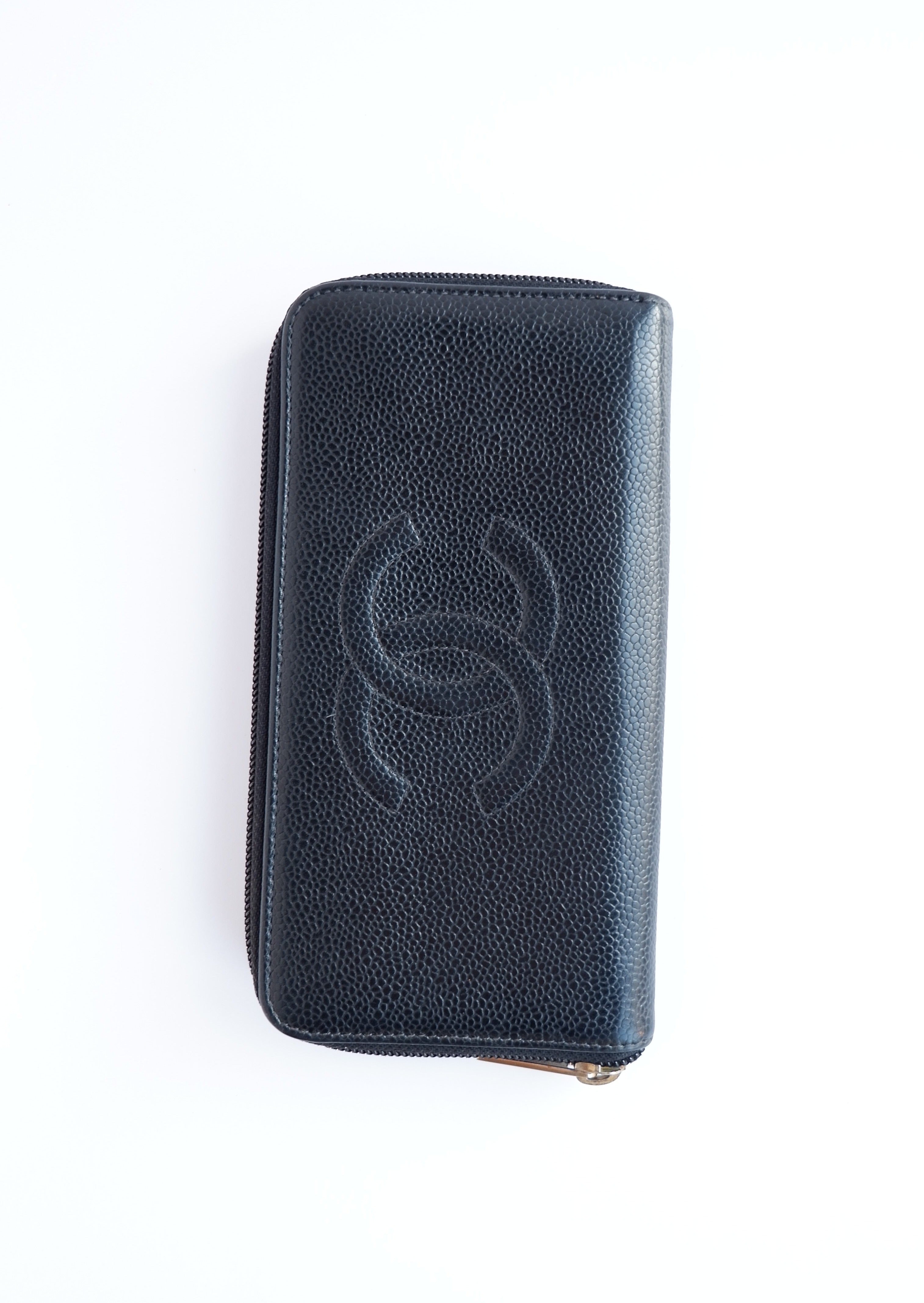 Authentic Preowned Chanel Black Caviar Zip Around Wallet