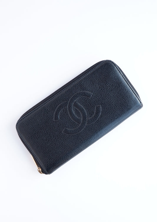 Authentic Preowned Chanel Black Caviar Zip Around Wallet