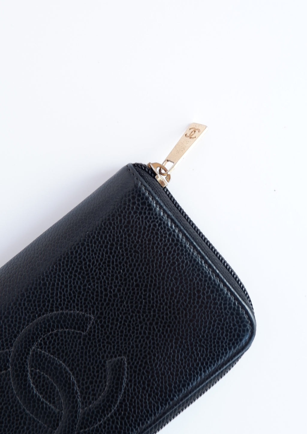 Authentic Preowned Chanel Black Caviar Zip Around Wallet