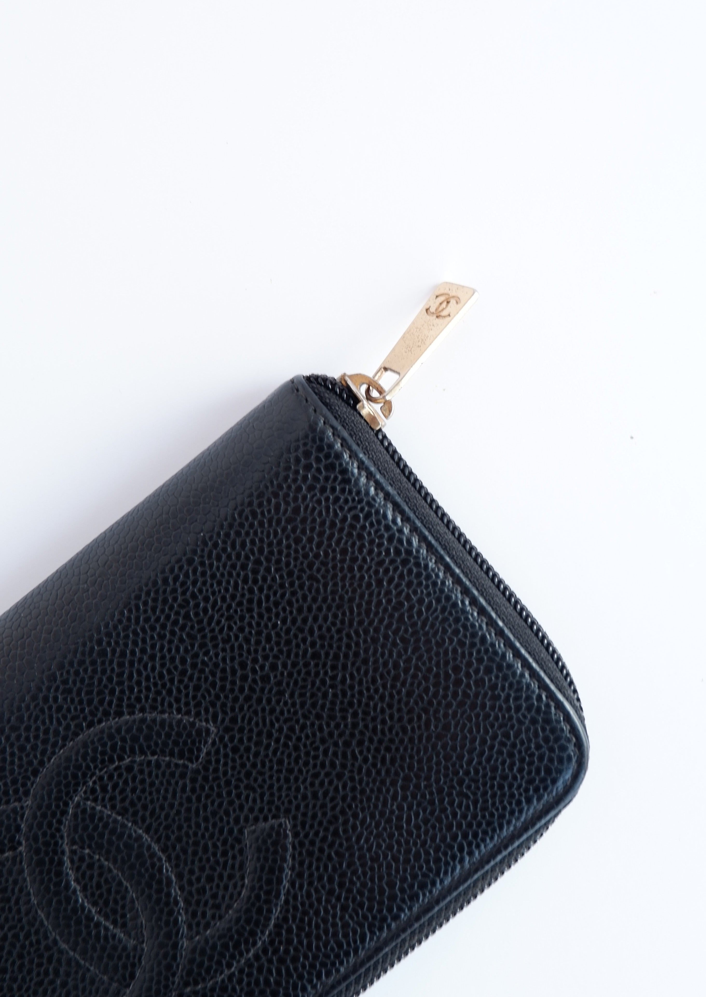 Authentic Preowned Chanel Black Caviar Zip Around Wallet