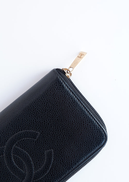 Authentic Preowned Chanel Black Caviar Zip Around Wallet