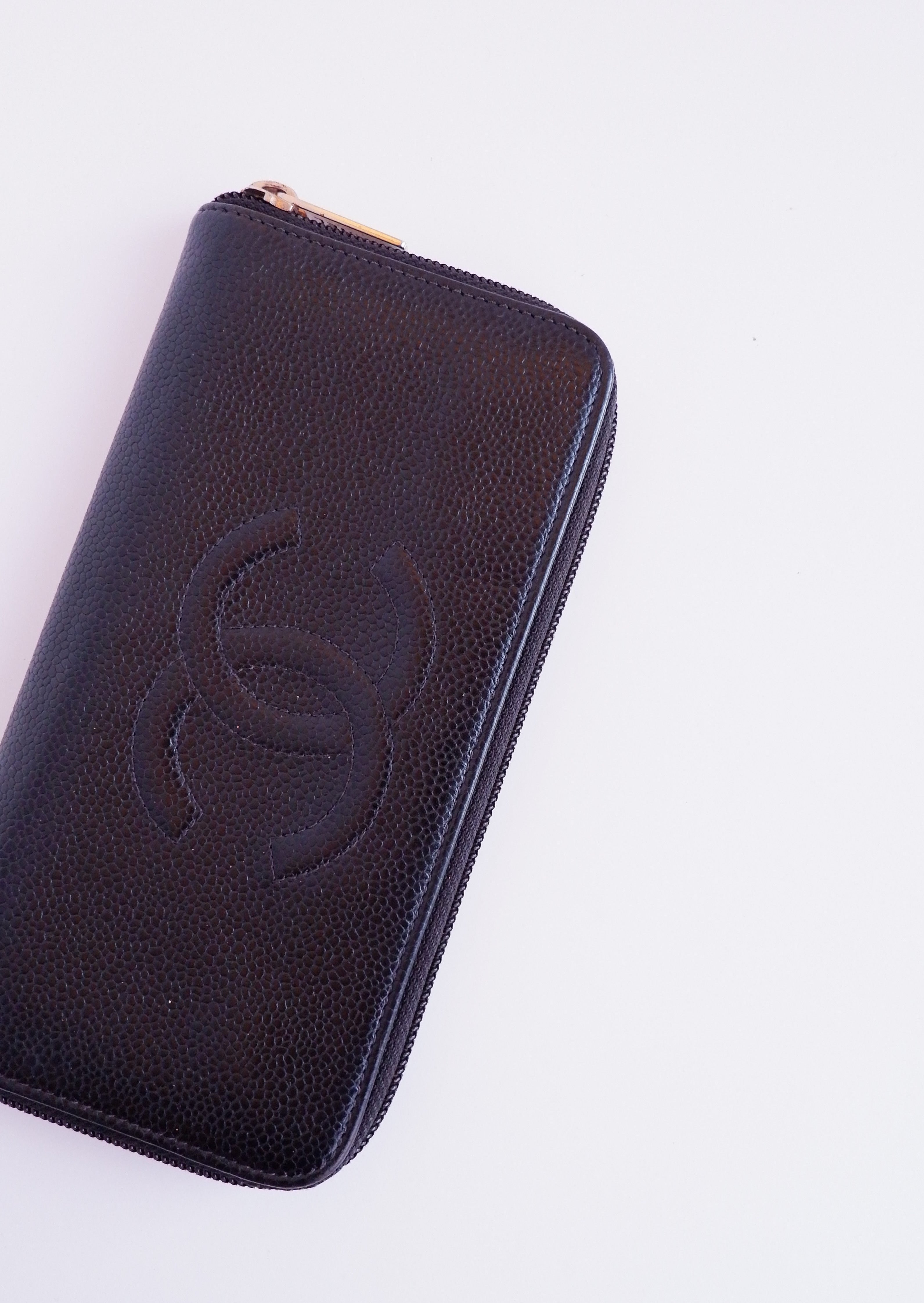 Authentic Preowned Chanel Black Caviar Zip Around Wallet