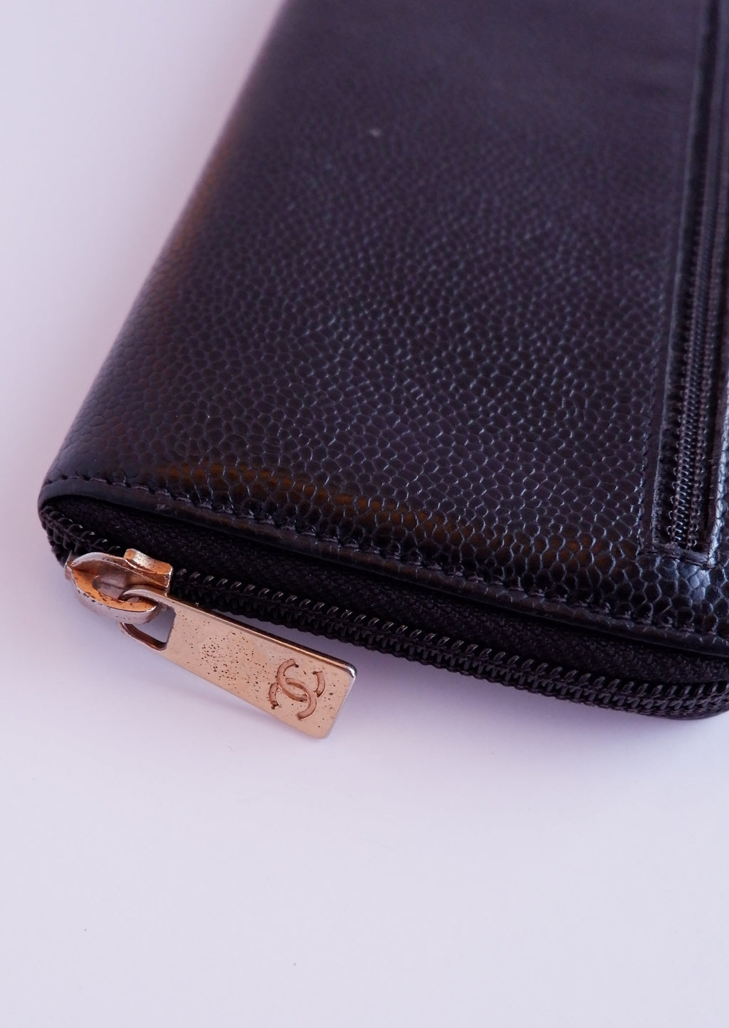 Authentic Preowned Chanel Black Caviar Zip Around Wallet