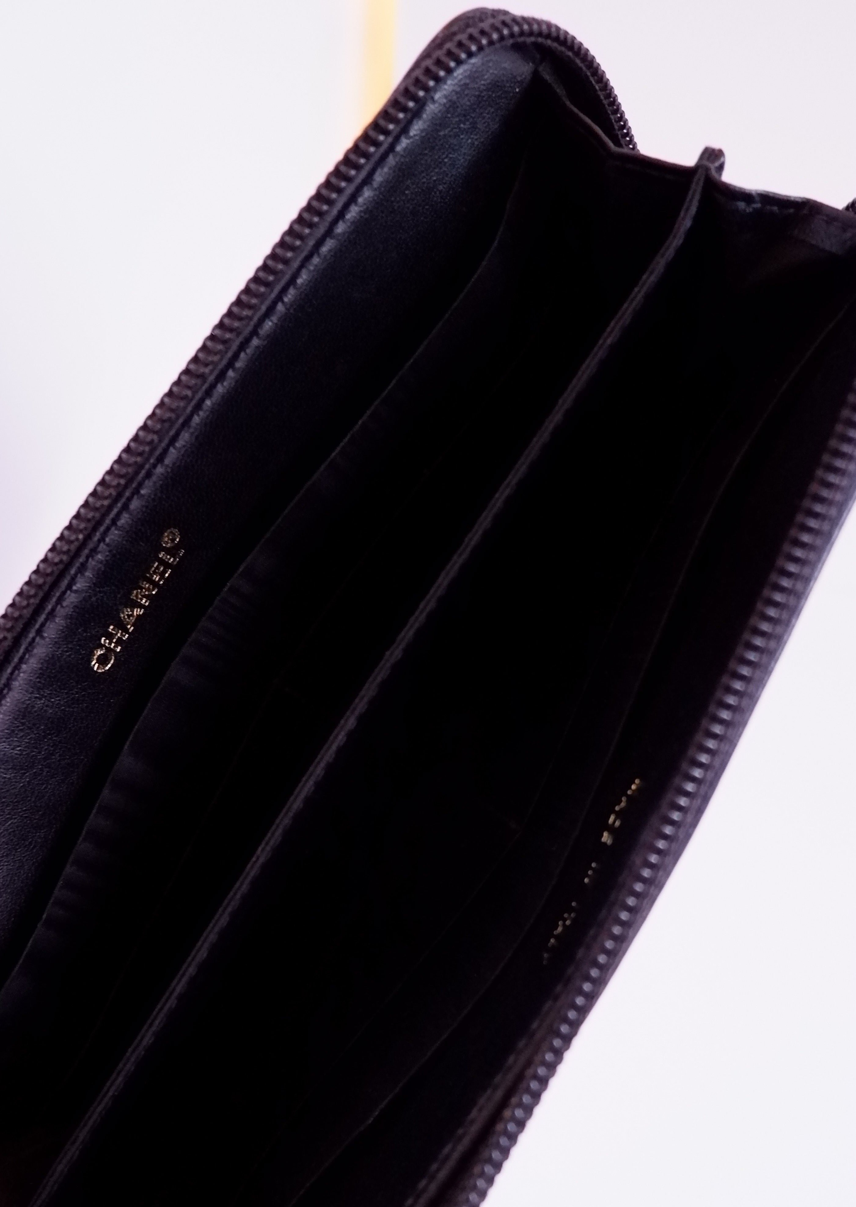 Authentic Preowned Chanel Black Caviar Zip Around Wallet