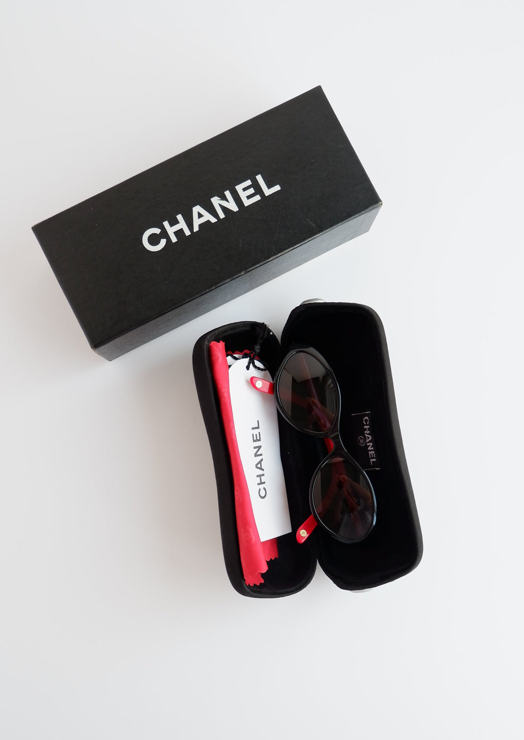 Authentic Preowned Vintage Chanel Black/Red Mini Cat Eye Sunglasses