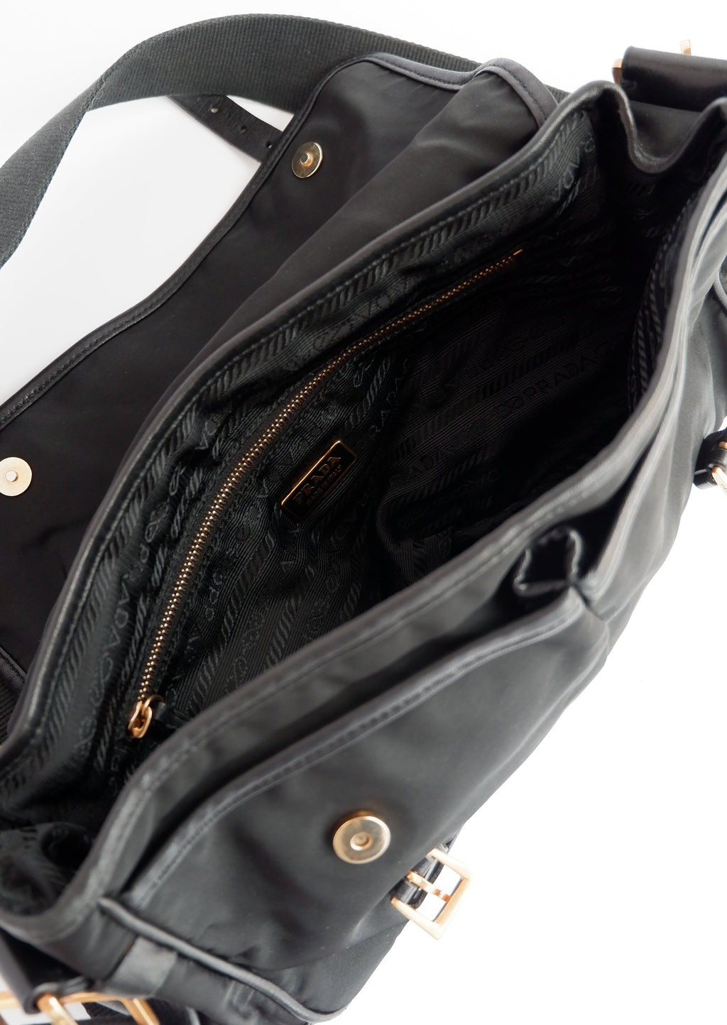 Authentique Sac bandoulière Prada en nylon et cuir noir, d'occasion