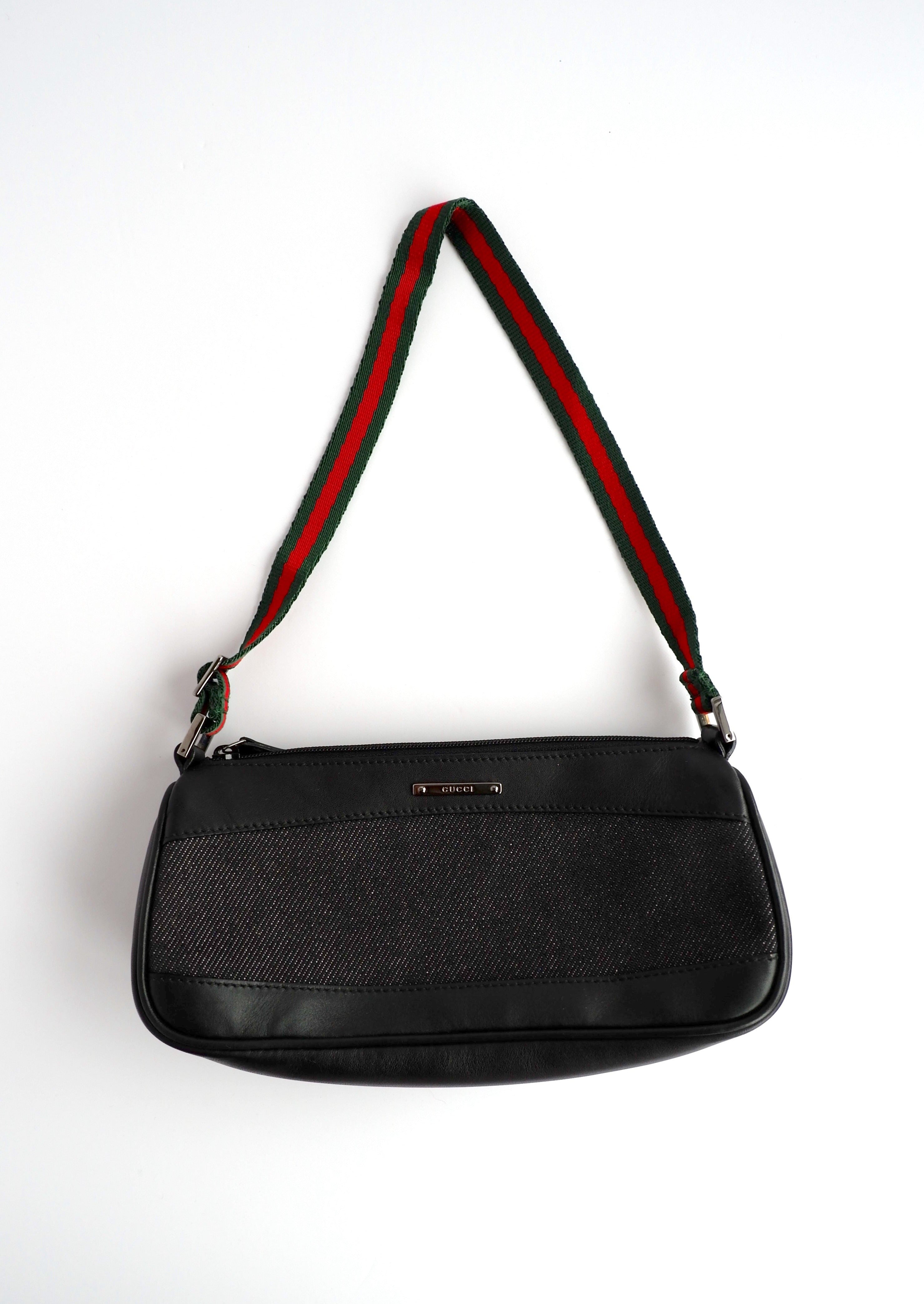 Authentique sac à bandoulière Gucci Micro en jean noir et cuir d'occasion