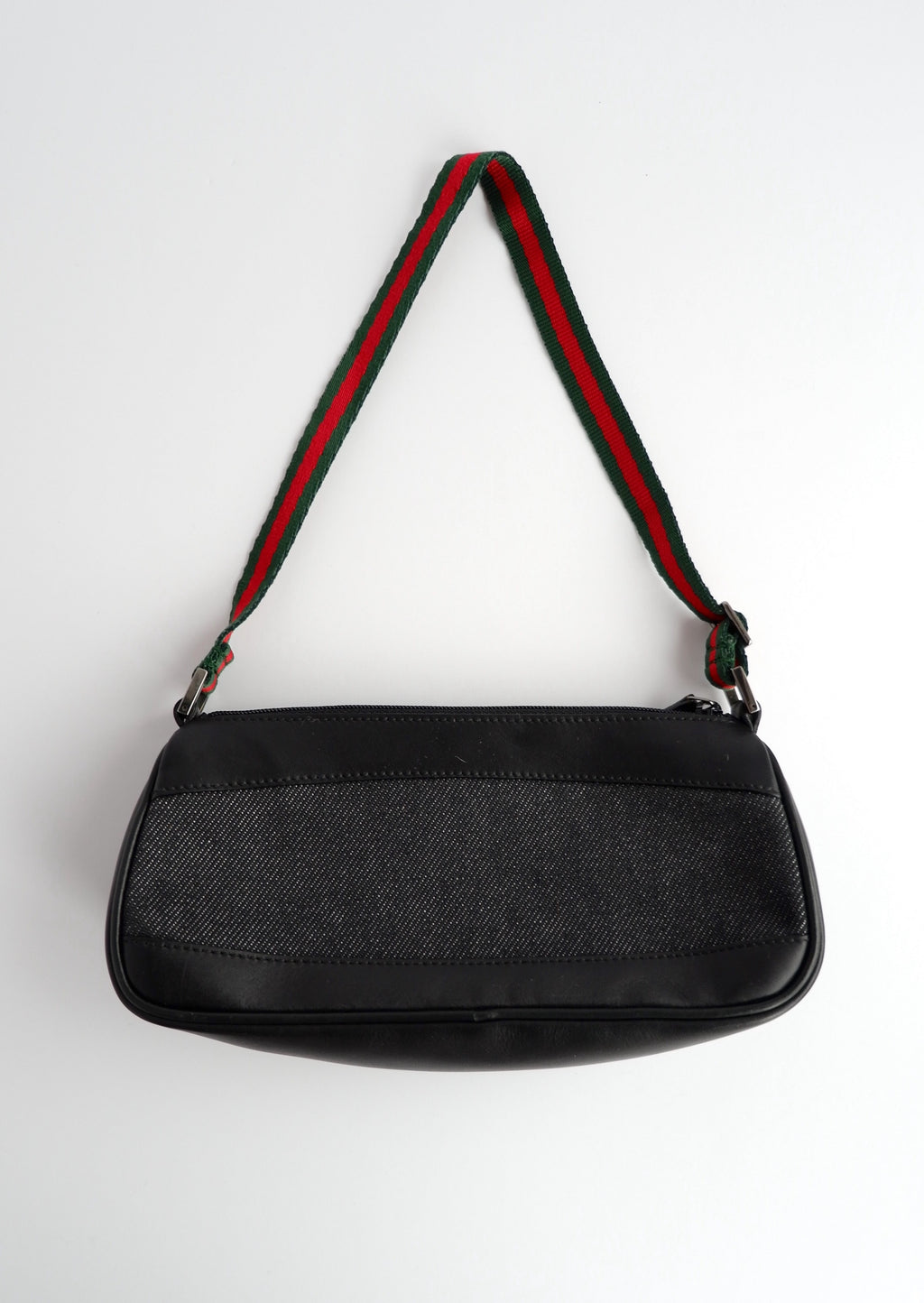 Authentique sac à bandoulière Gucci Micro en jean noir et cuir d'occasion