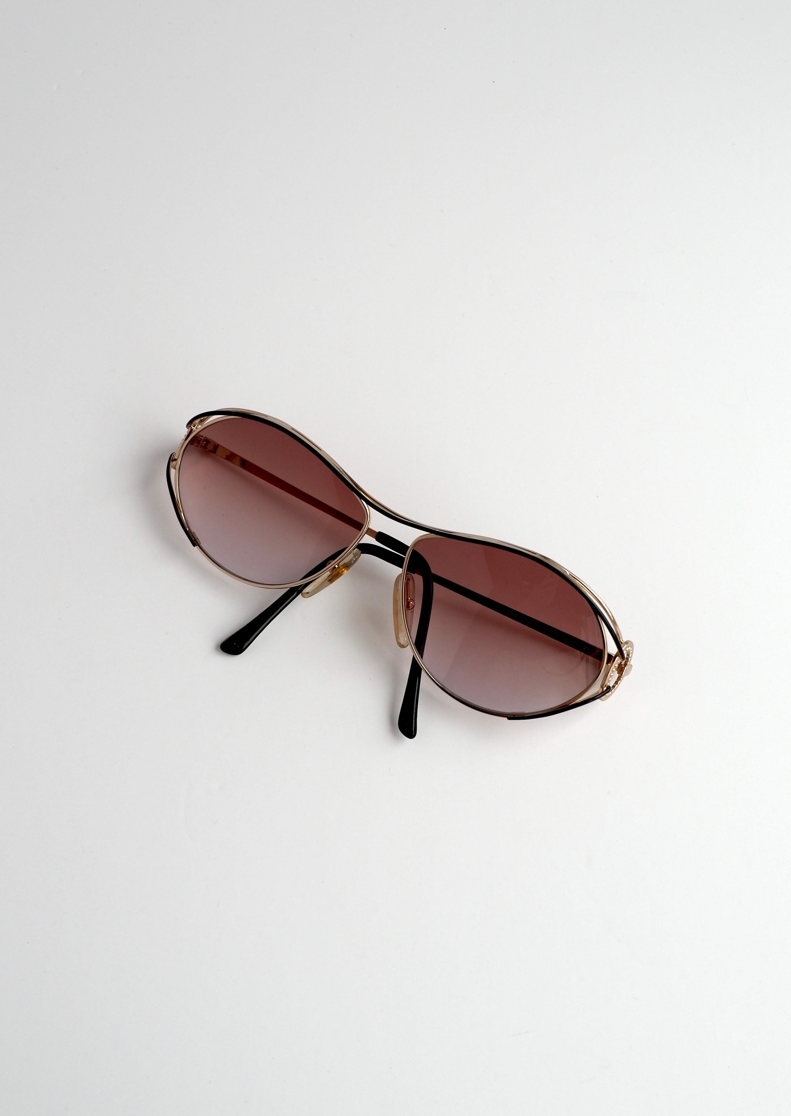 Authentiques lunettes de soleil vintage d'occasion à monture en métal doré Christian Dior