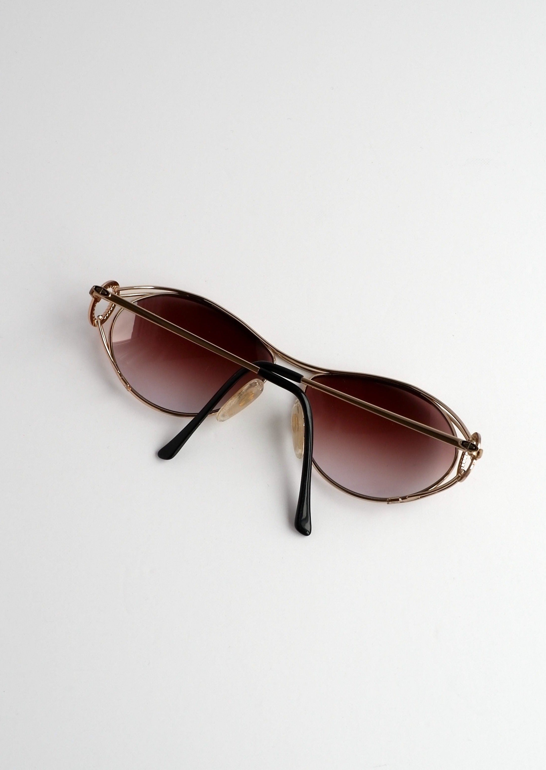 Authentiques lunettes de soleil vintage d'occasion à monture en métal doré Christian Dior