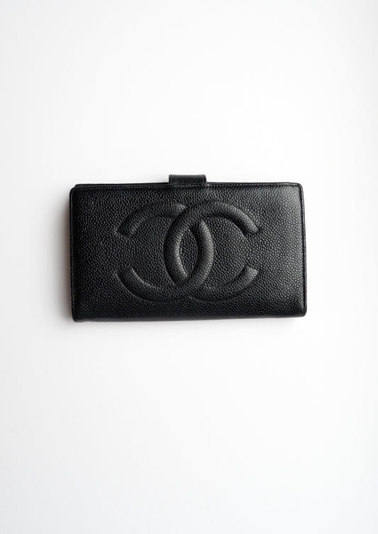 Authentic Preowned Chanel Black Caviar Long Bi-Fold Wallet