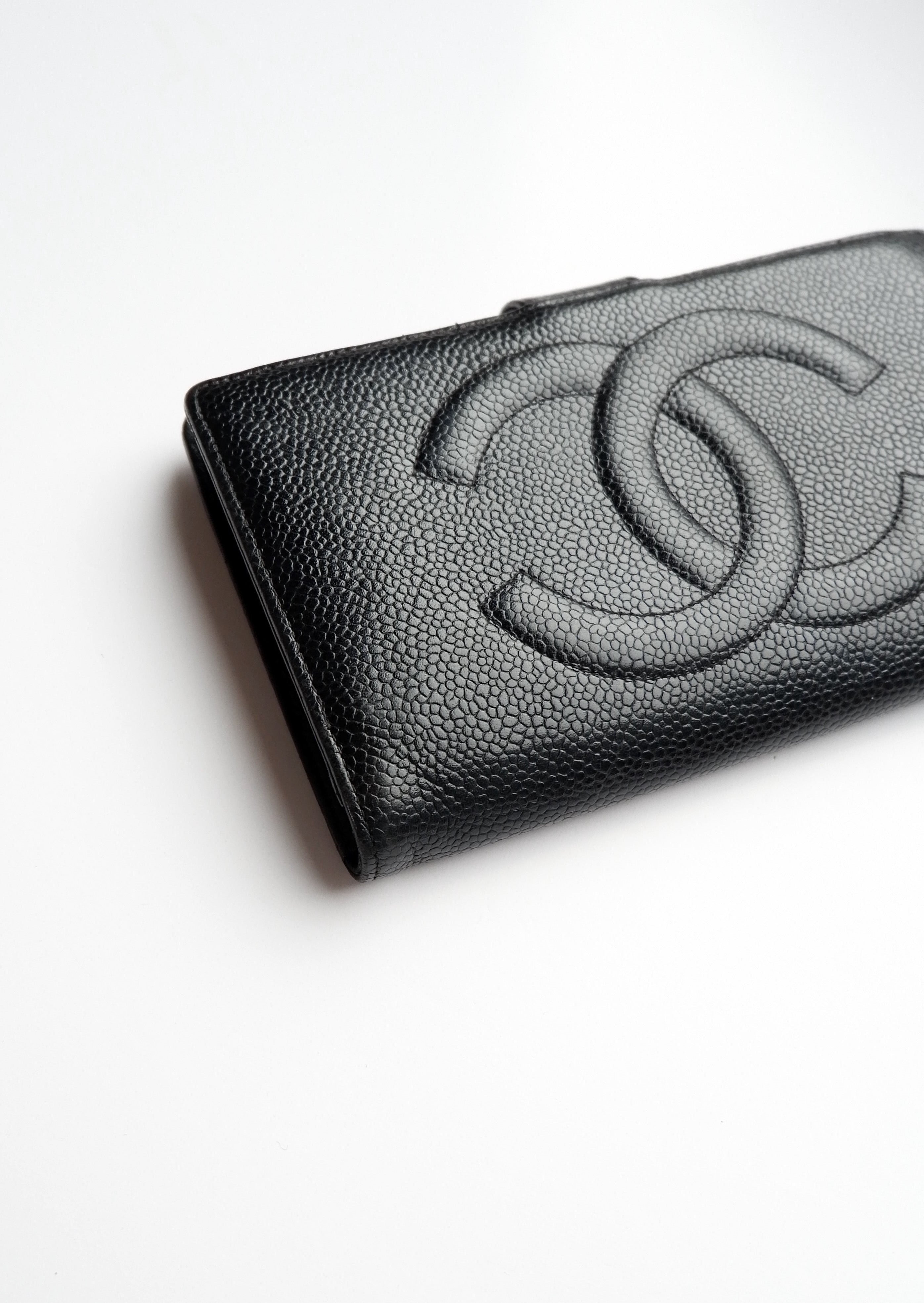 Authentic Preowned Chanel Black Caviar Long Bi-Fold Wallet