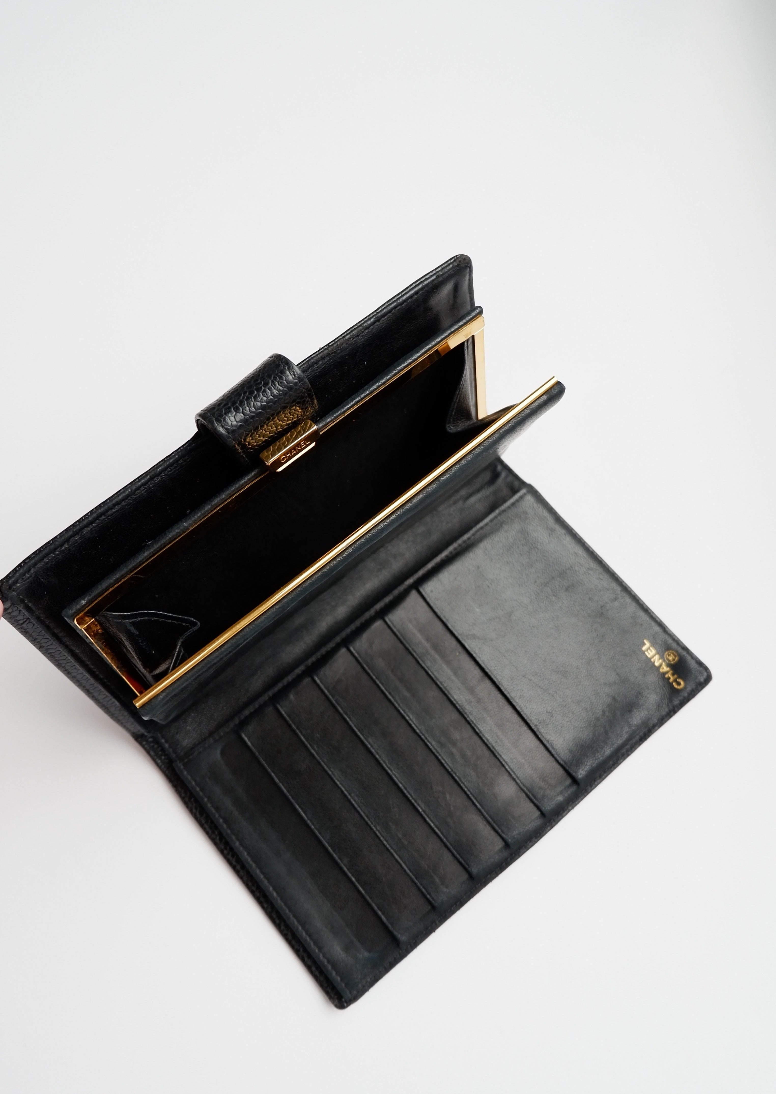 Authentic Preowned Chanel Black Caviar Long Bi-Fold Wallet