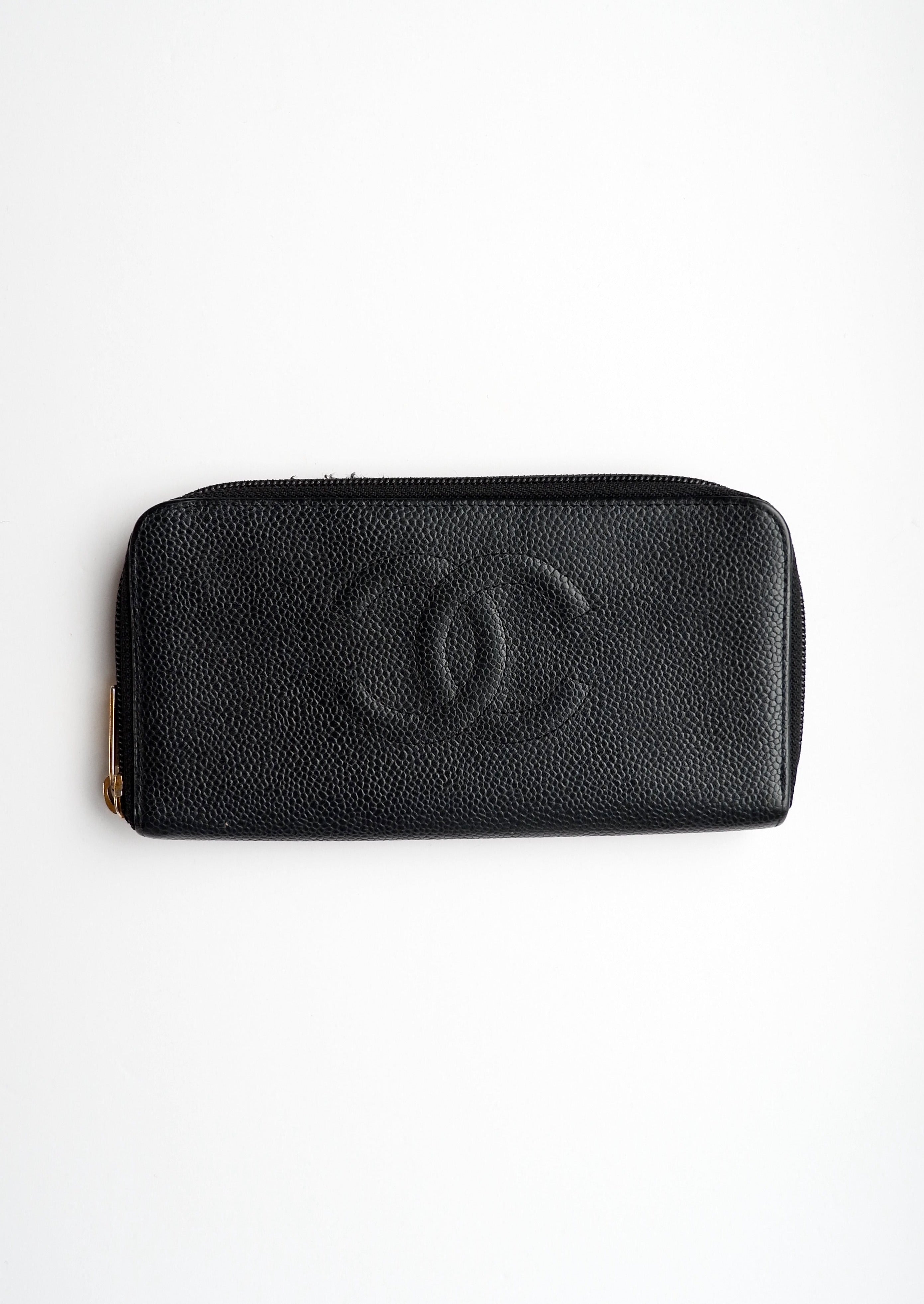 Authentic Preowned Chanel Black Caviar Zip Around Wallet - GHW