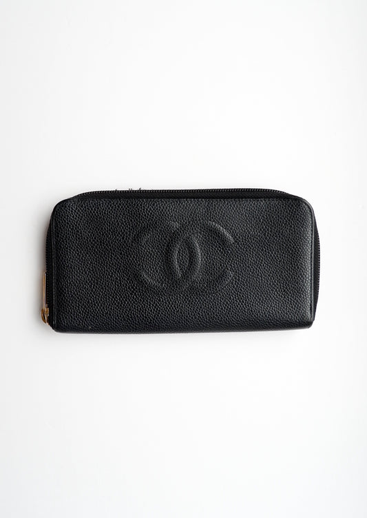 Authentic Preowned Chanel Black Caviar Zip Around Wallet - GHW