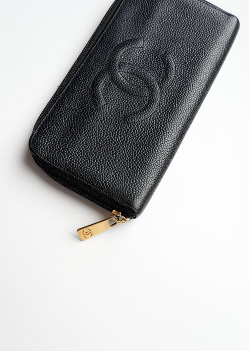 Authentic Preowned Chanel Black Caviar Zip Around Wallet - GHW