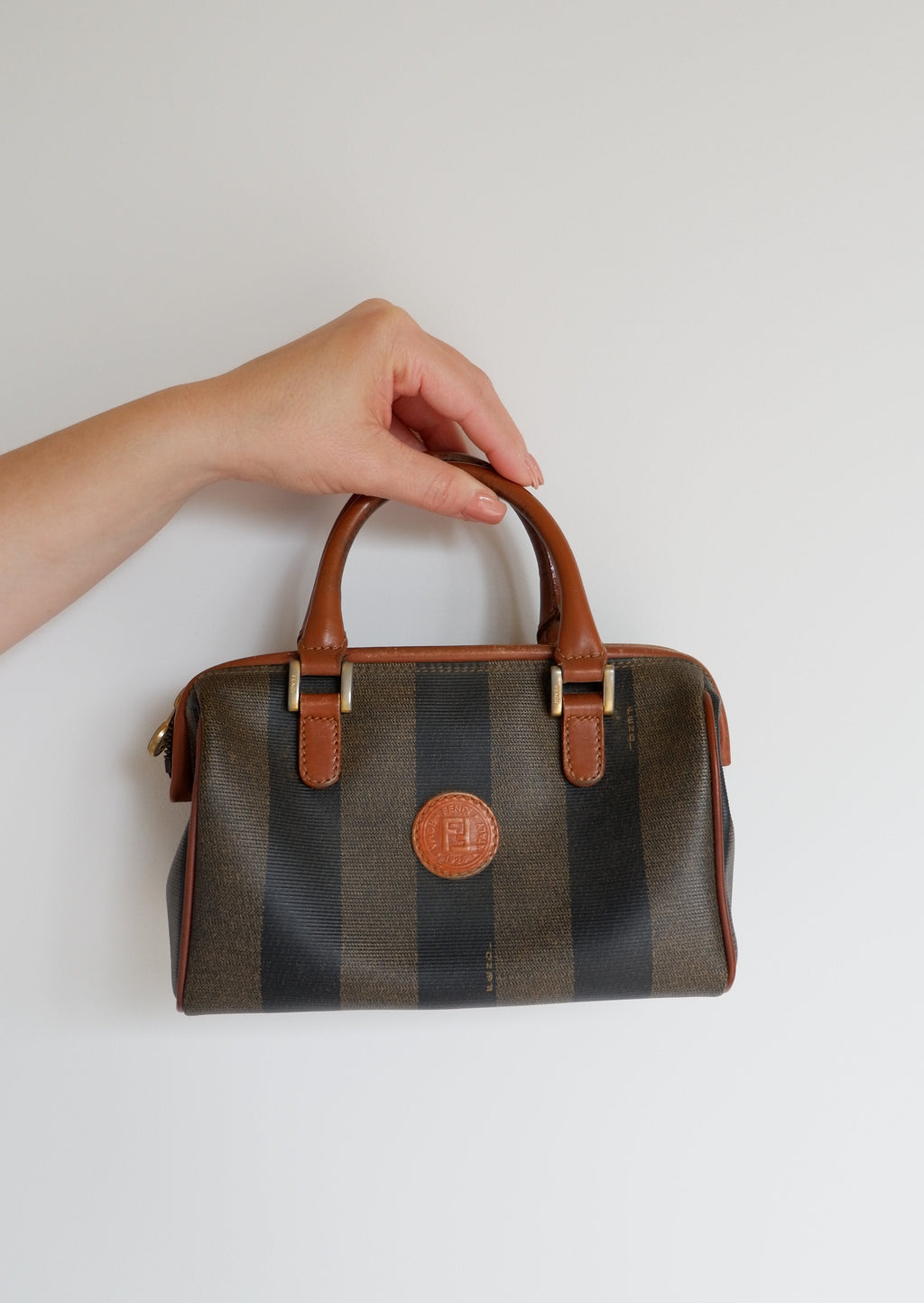 Authentic Preowned Vintage Fendi Mini Pequin Boston Bag