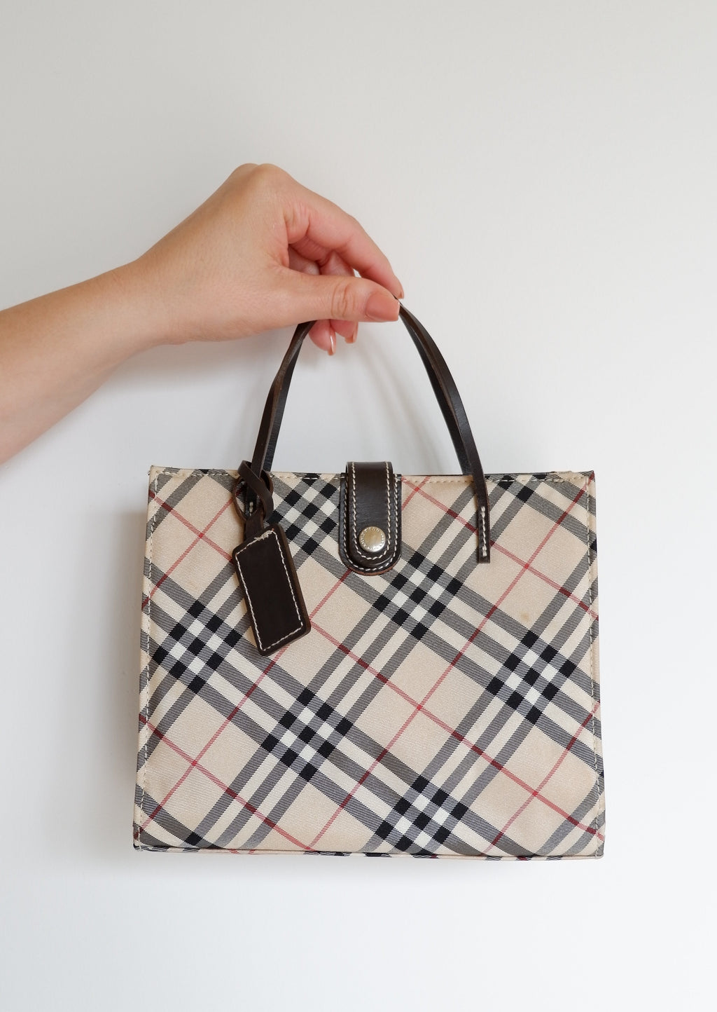 Fourre-tout micro Burberry Vintage Check authentique d'occasion avec poignée supérieure