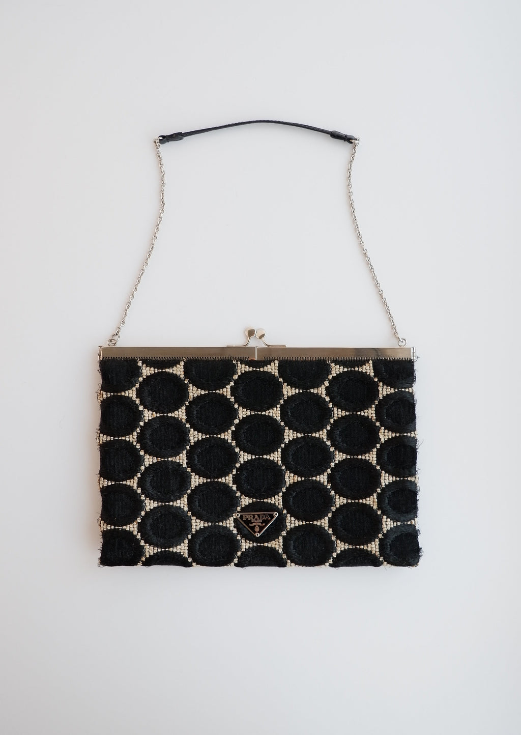 Pochette / Sac Prada authentique d'occasion, imprimé cercles noirs et blancs