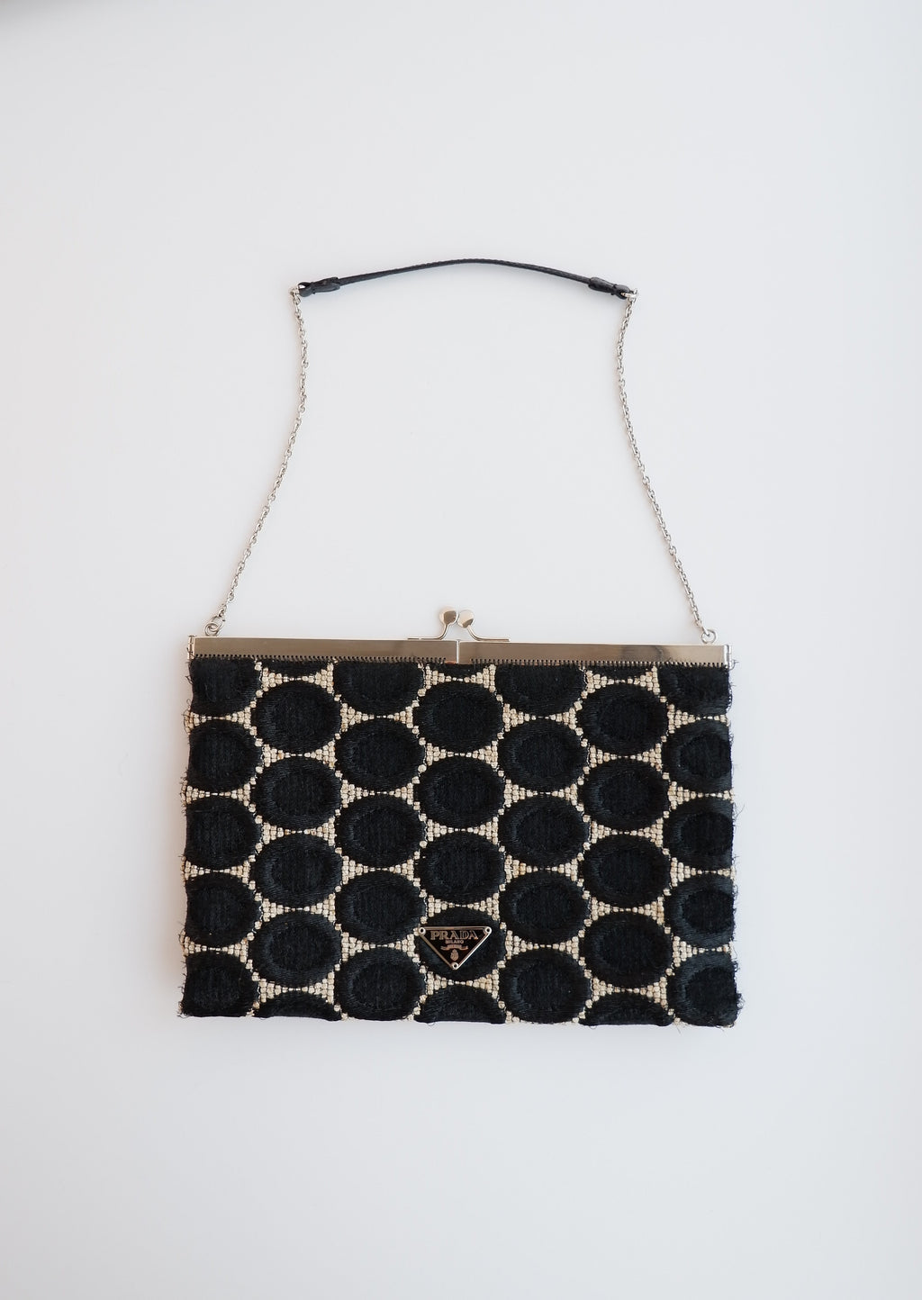 Pochette / Sac Prada authentique d'occasion, imprimé cercles noirs et blancs