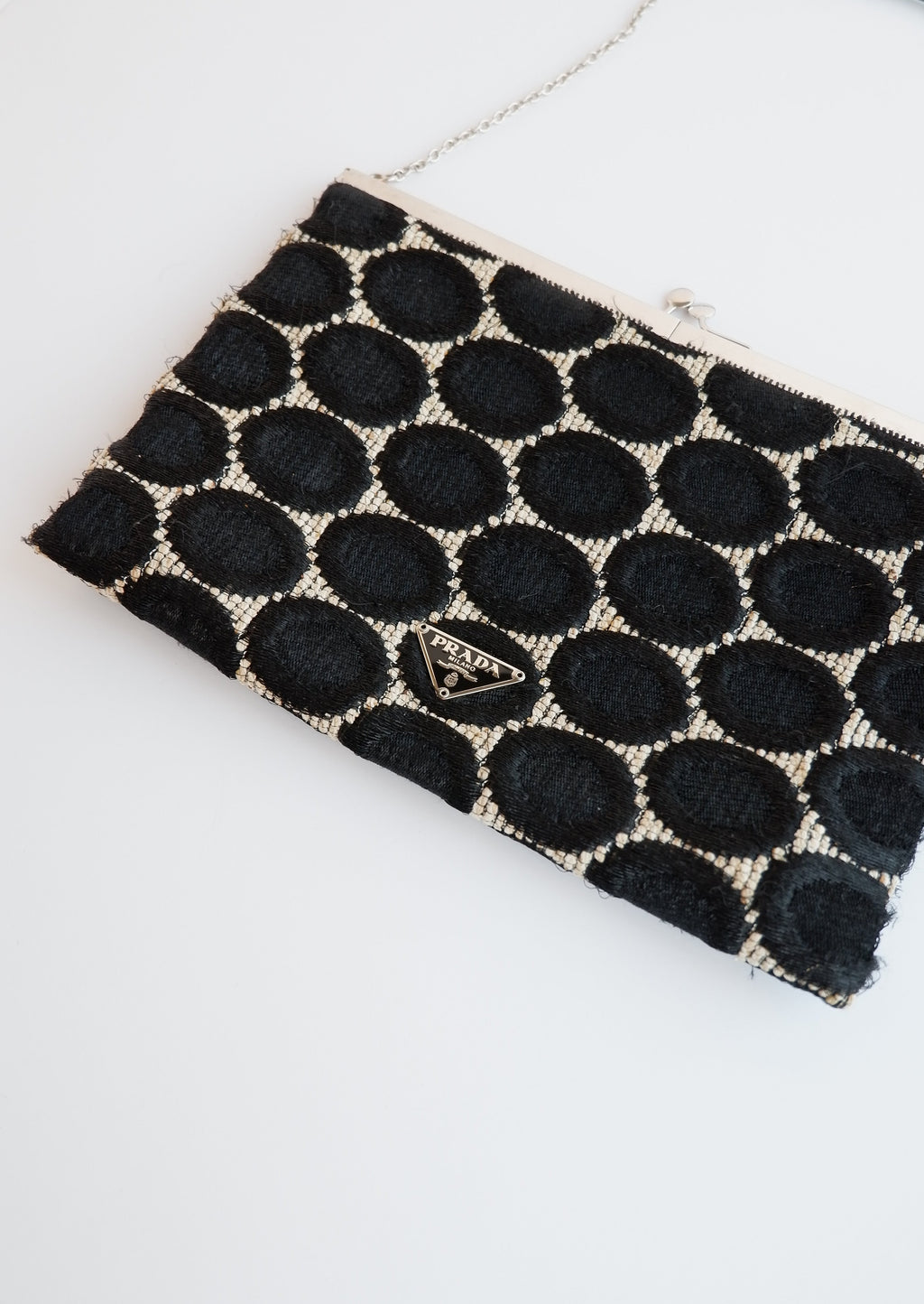 Pochette / Sac Prada authentique d'occasion, imprimé cercles noirs et blancs