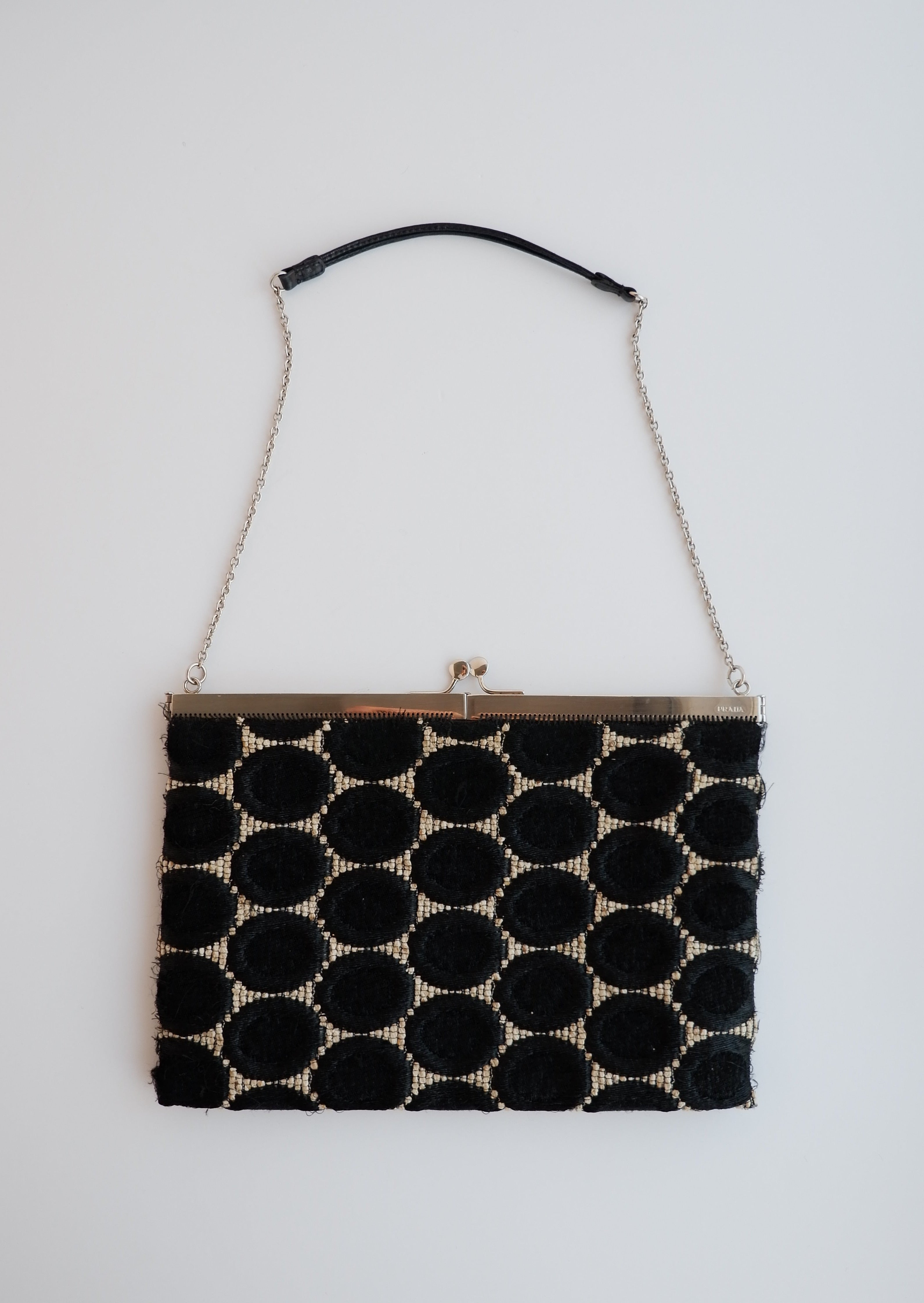 Pochette / Sac Prada authentique d'occasion, imprimé cercles noirs et blancs