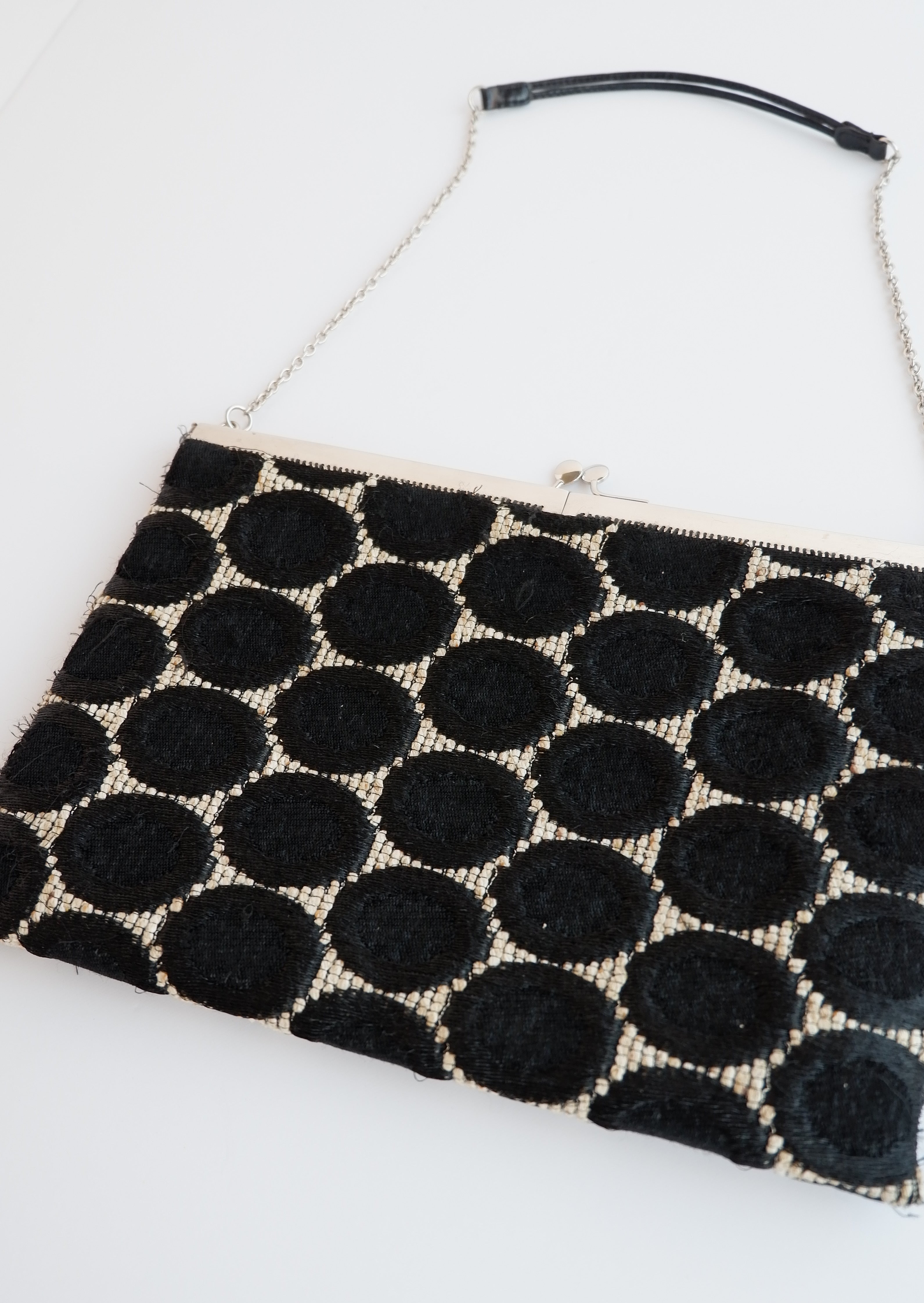 Pochette / Sac Prada authentique d'occasion, imprimé cercles noirs et blancs