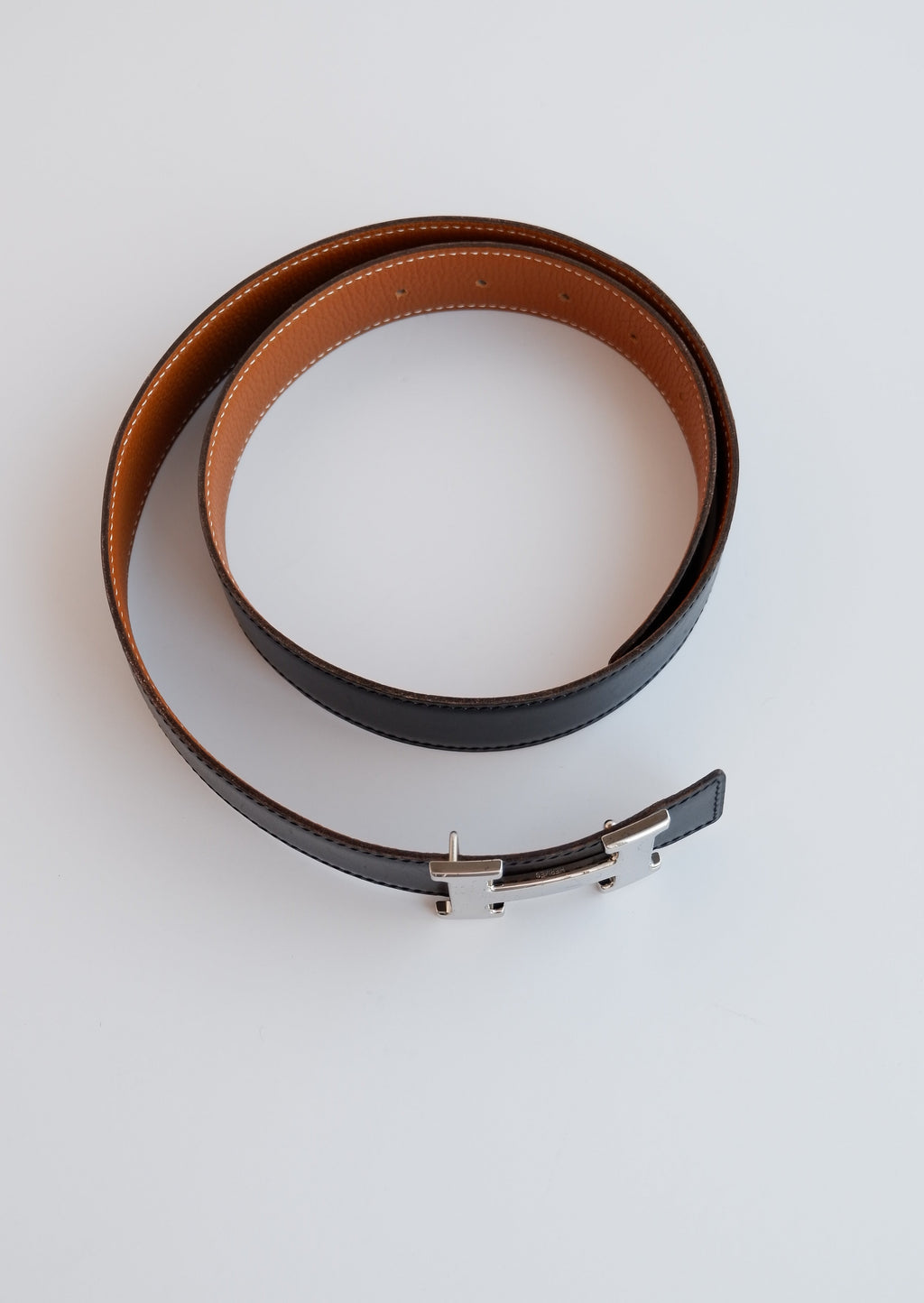 Authentic Preowned Hermes Black/Brown Constance Leather Reversible H Belt SHW - 85