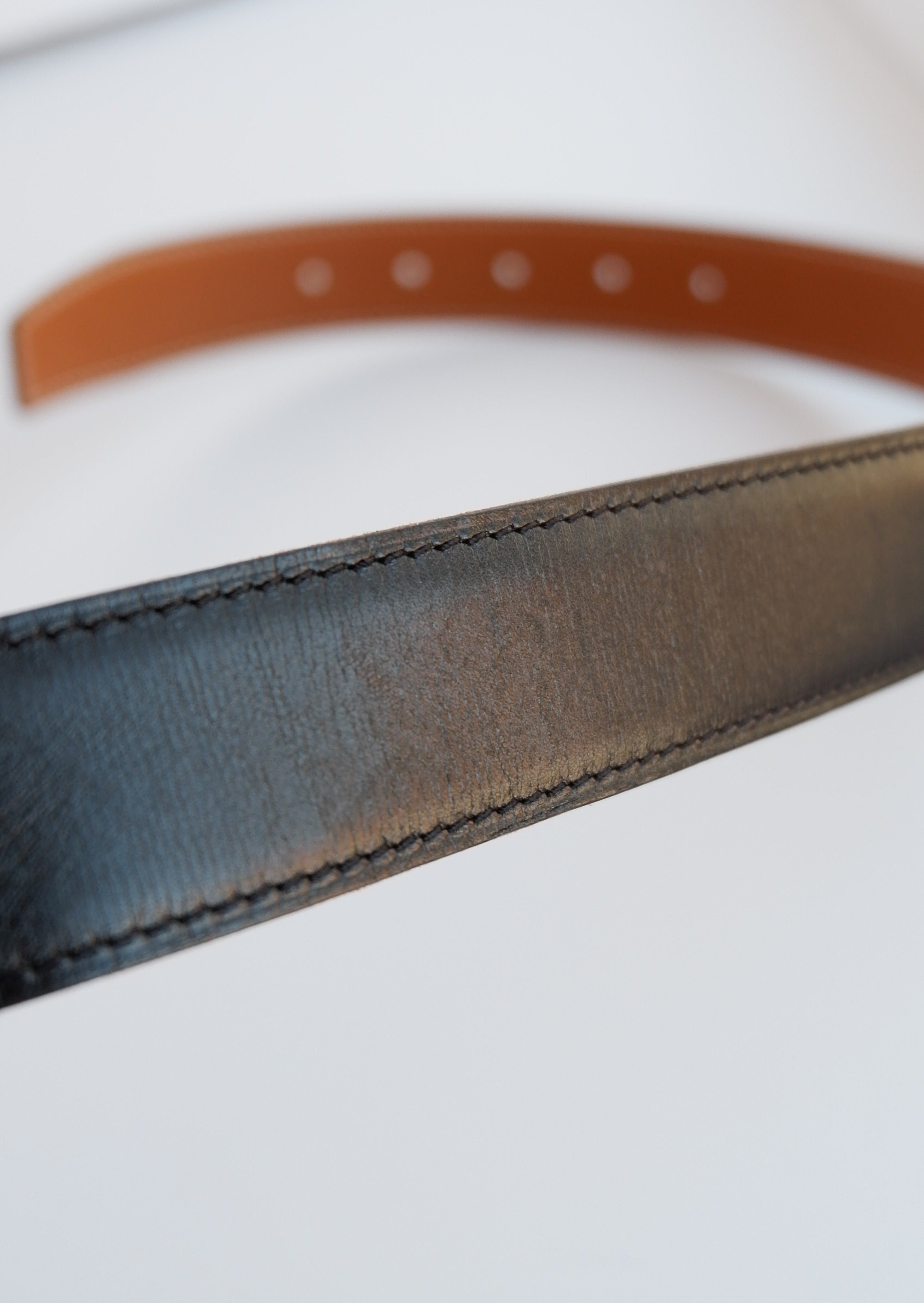Authentic Preowned Hermes Black/Brown Constance Leather Reversible H Belt SHW - 85
