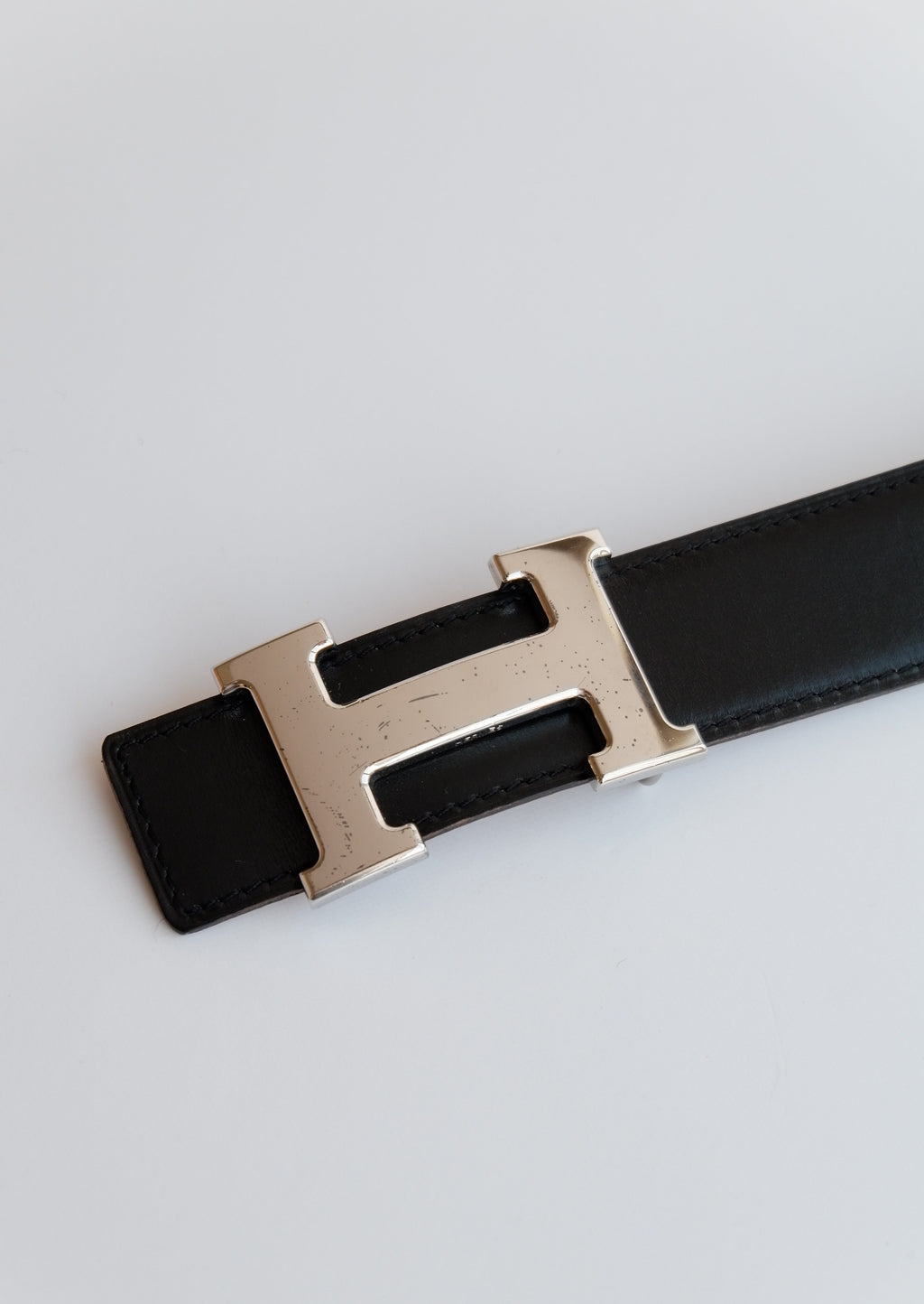 Authentic Preowned Hermes Black/Brown Constance Leather Reversible H Belt SHW - 85