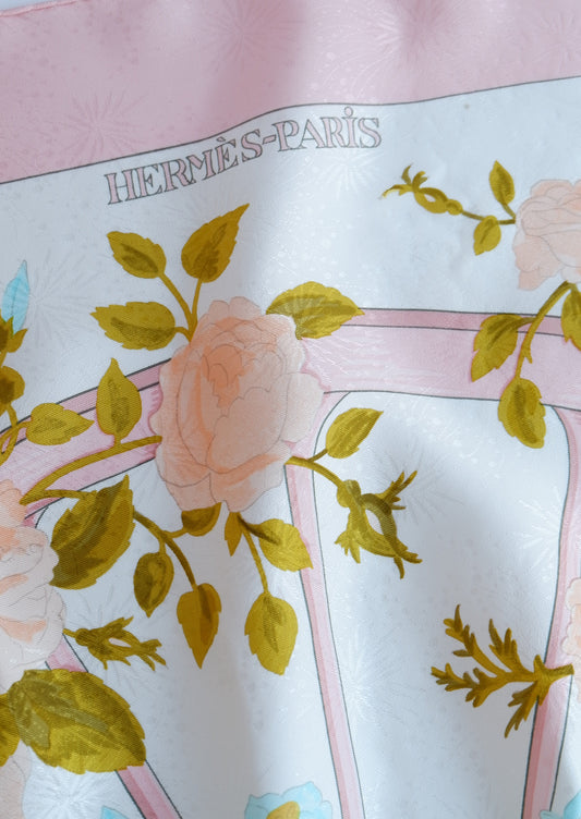 Authentic Preowned Hermes Pink/ Multi Floral "Romantique" Scarf