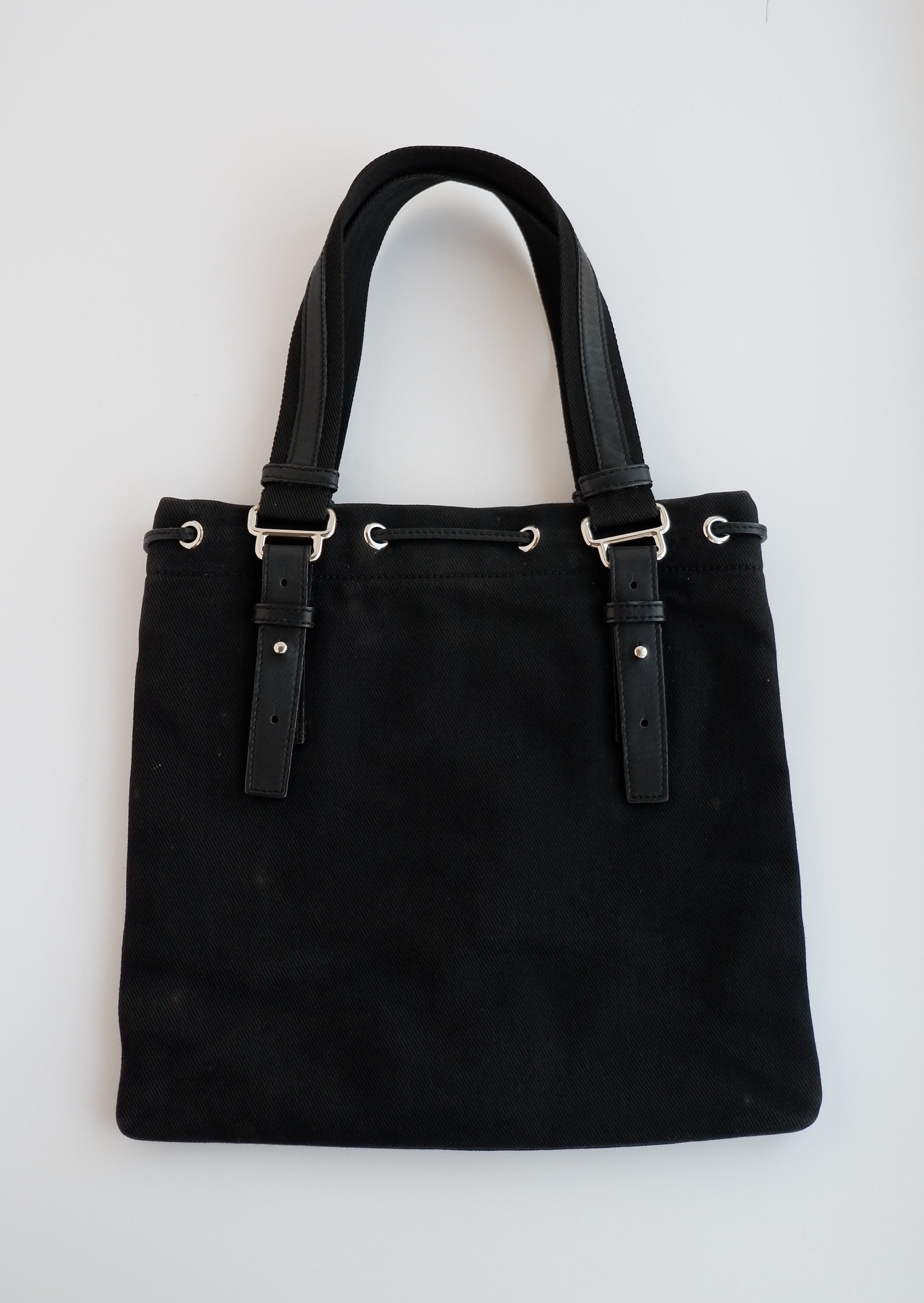 Sac cabas Saint Laurent YSL Kahala en toile noire, authentique et d'occasion