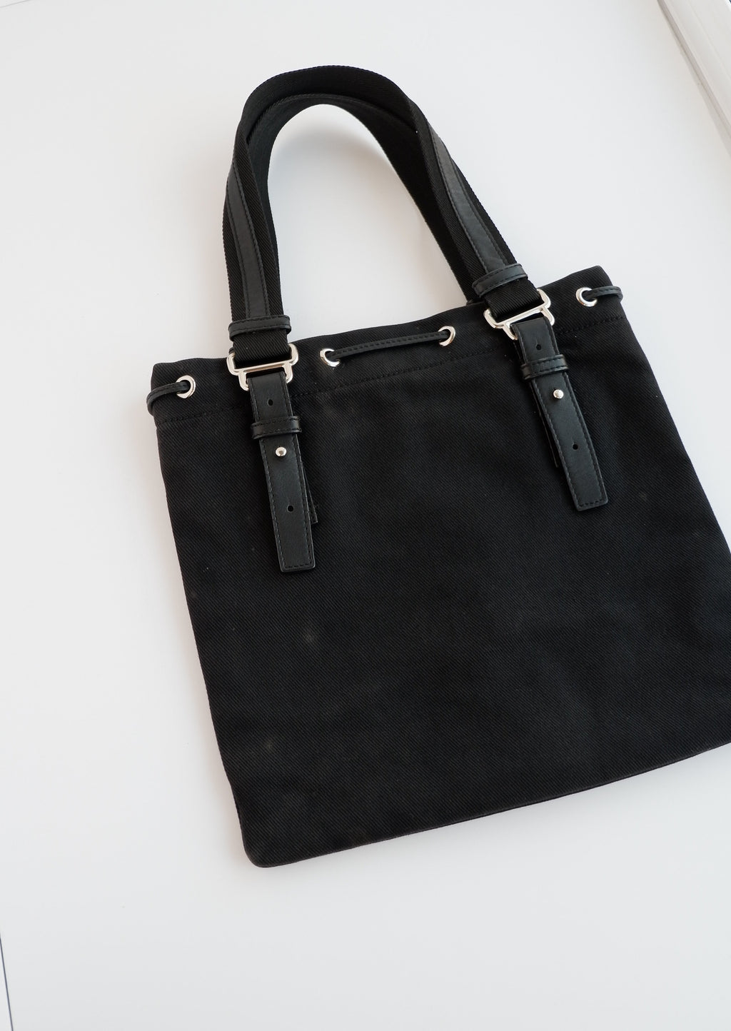 Sac cabas Saint Laurent YSL Kahala en toile noire, authentique et d'occasion