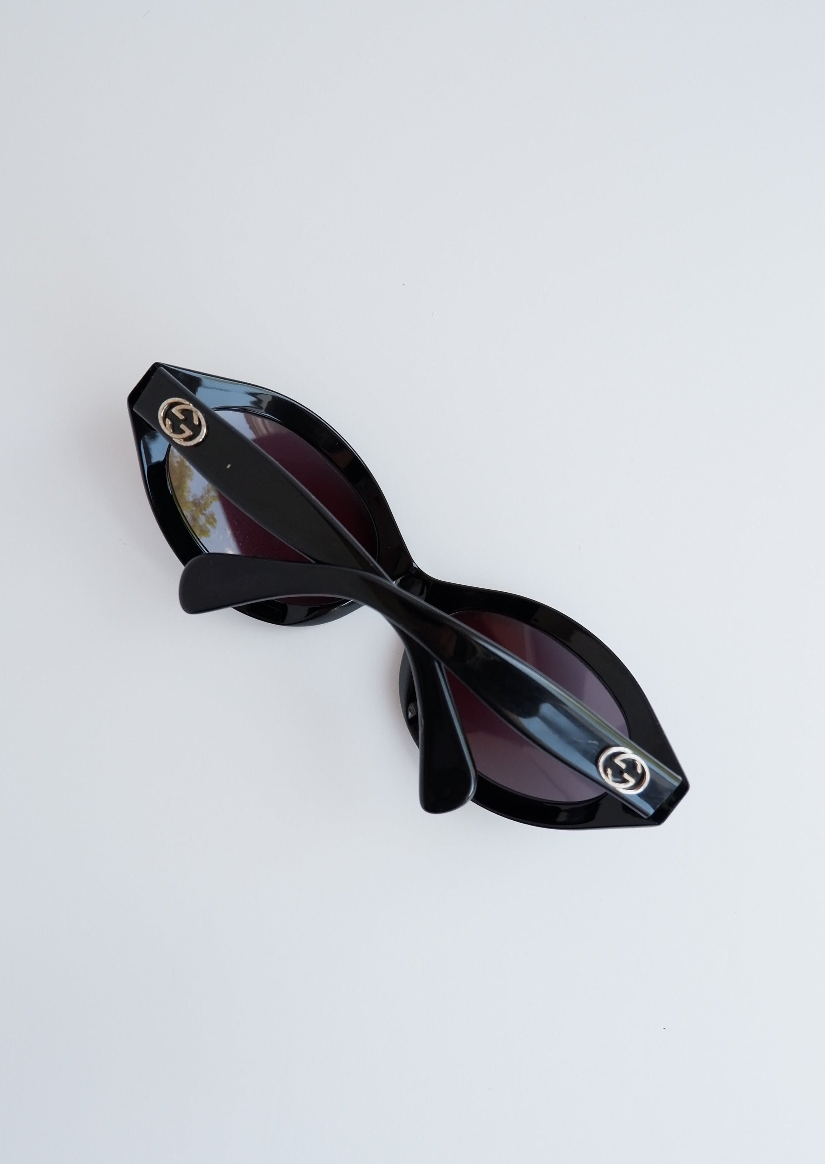 Véritables lunettes de soleil vintage Gucci d'occasion à monture ronde noire