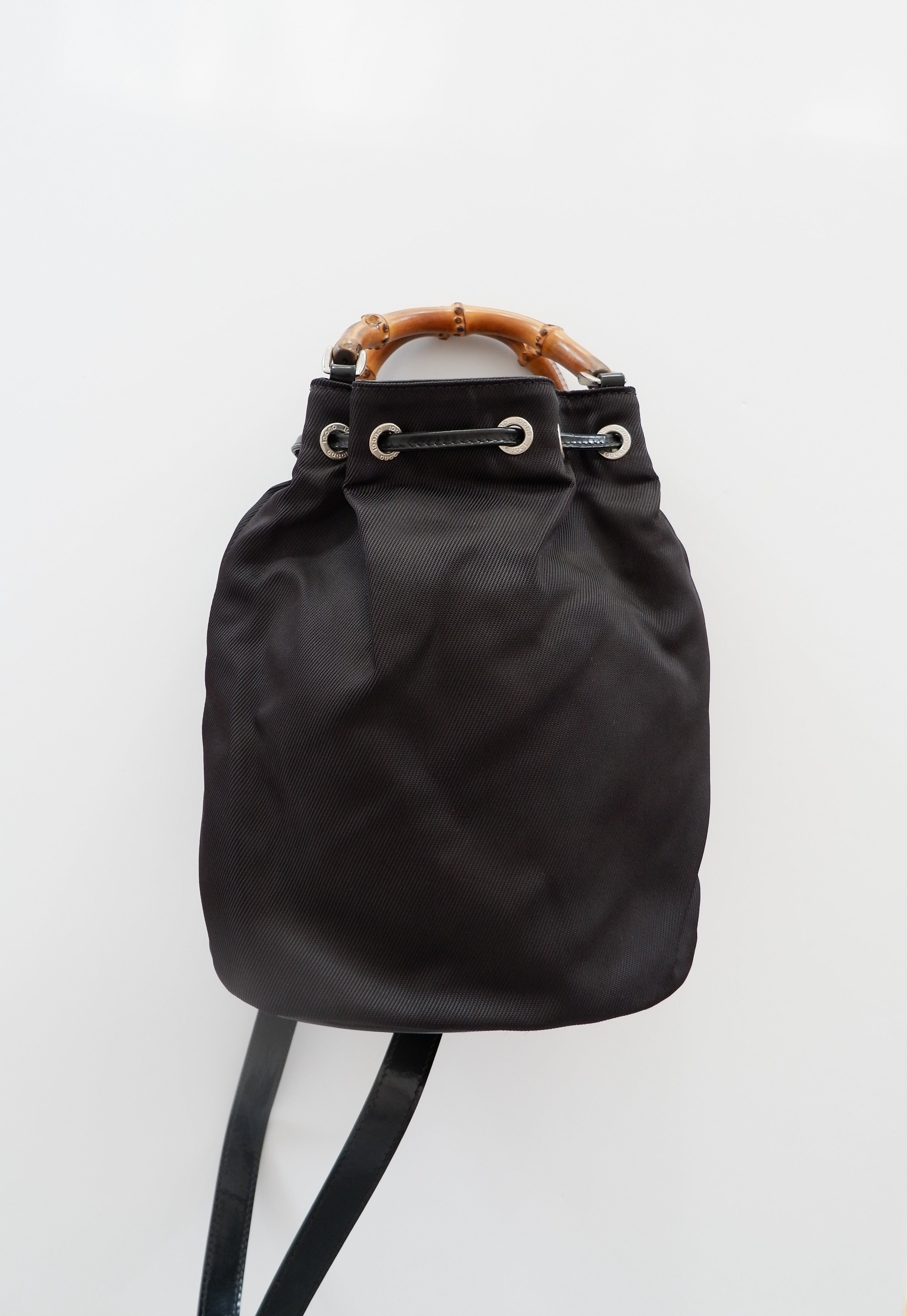 Authentique Sac Vintage Gucci Bambou Noir Deux Façons