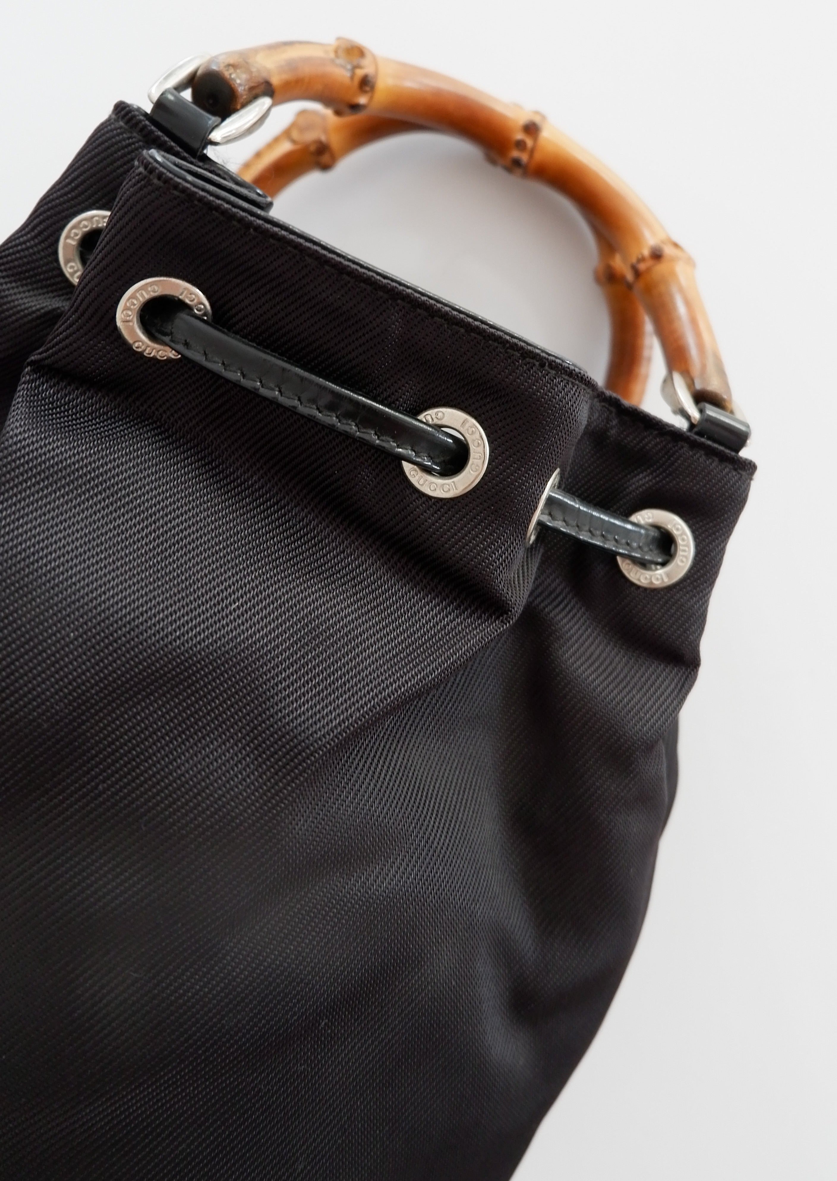 Authentique Sac Vintage Gucci Bambou Noir Deux Façons