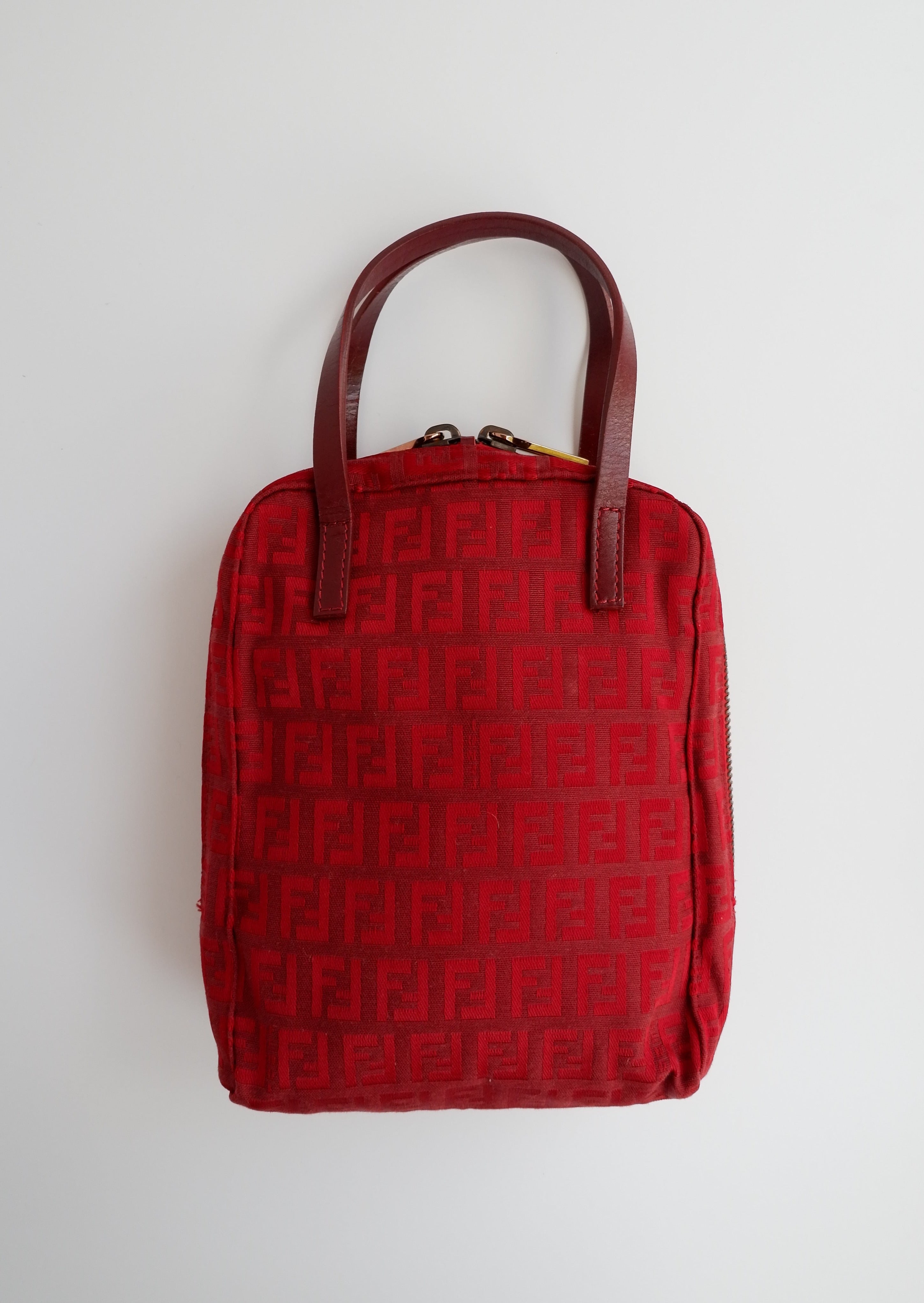 Authentique sac à main Fendi Zucchino Mini rouge d'occasion