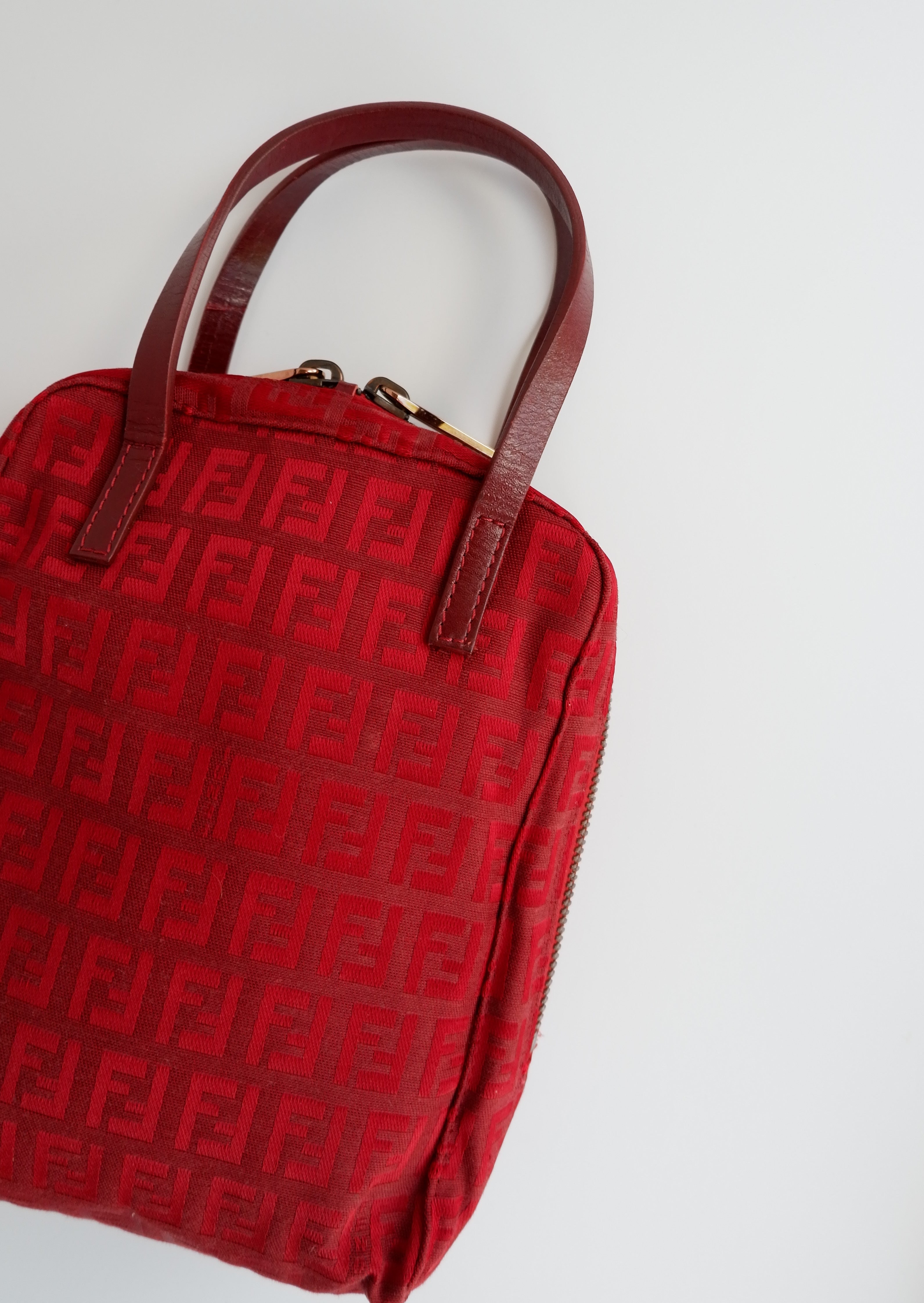 Authentique sac à main Fendi Zucchino Mini rouge d'occasion