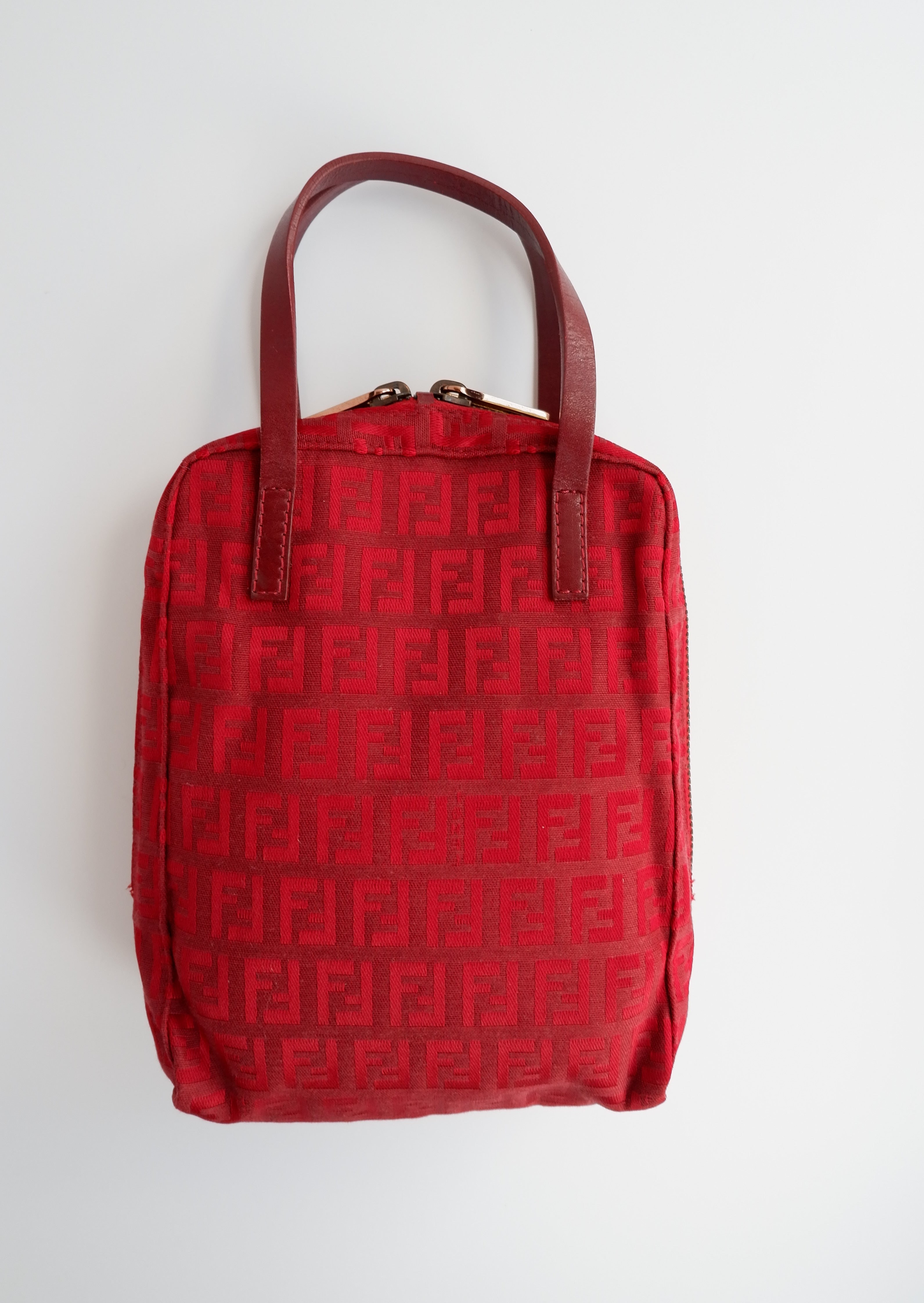 Authentique sac à main Fendi Zucchino Mini rouge d'occasion