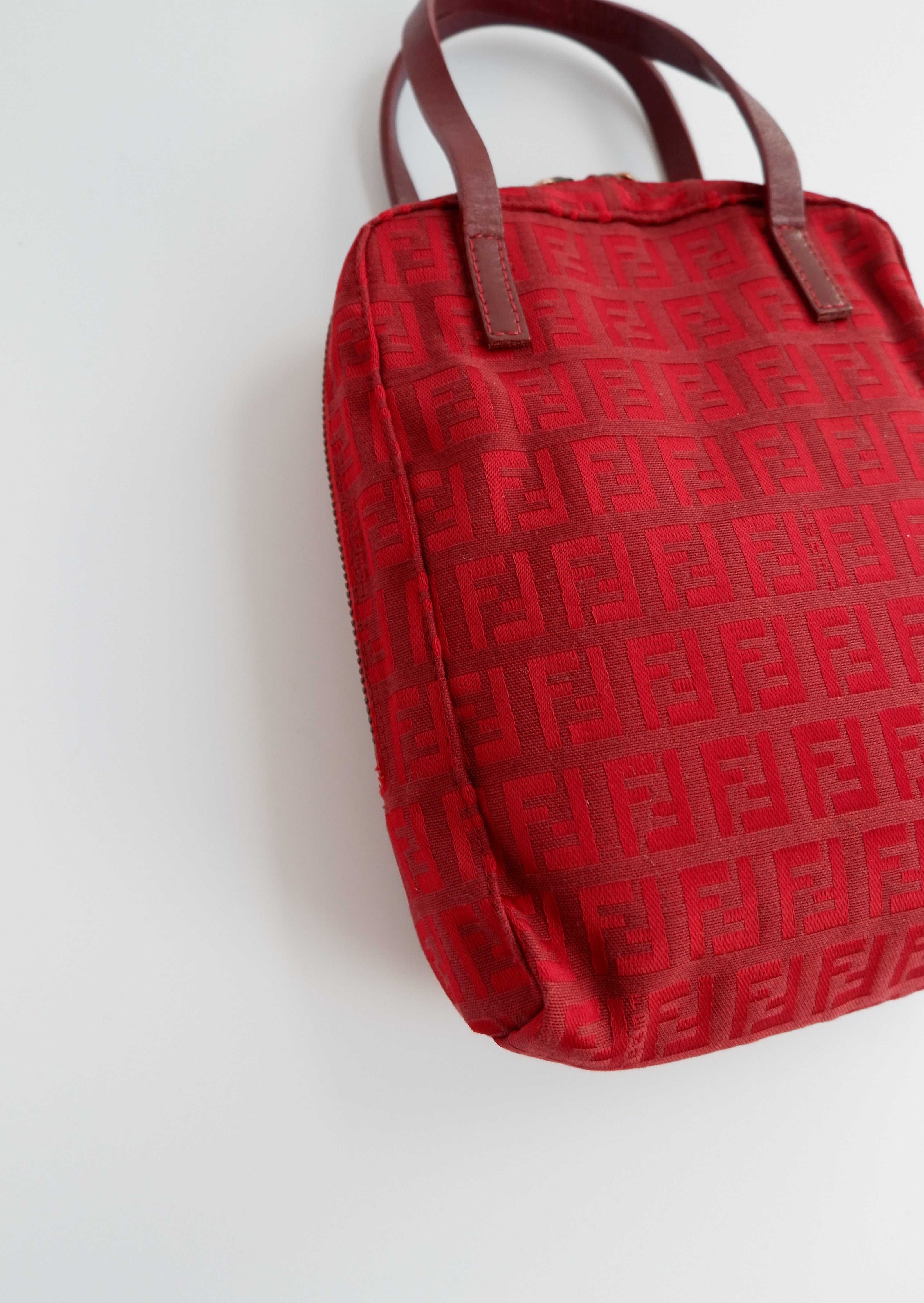 Authentique sac à main Fendi Zucchino Mini rouge d'occasion