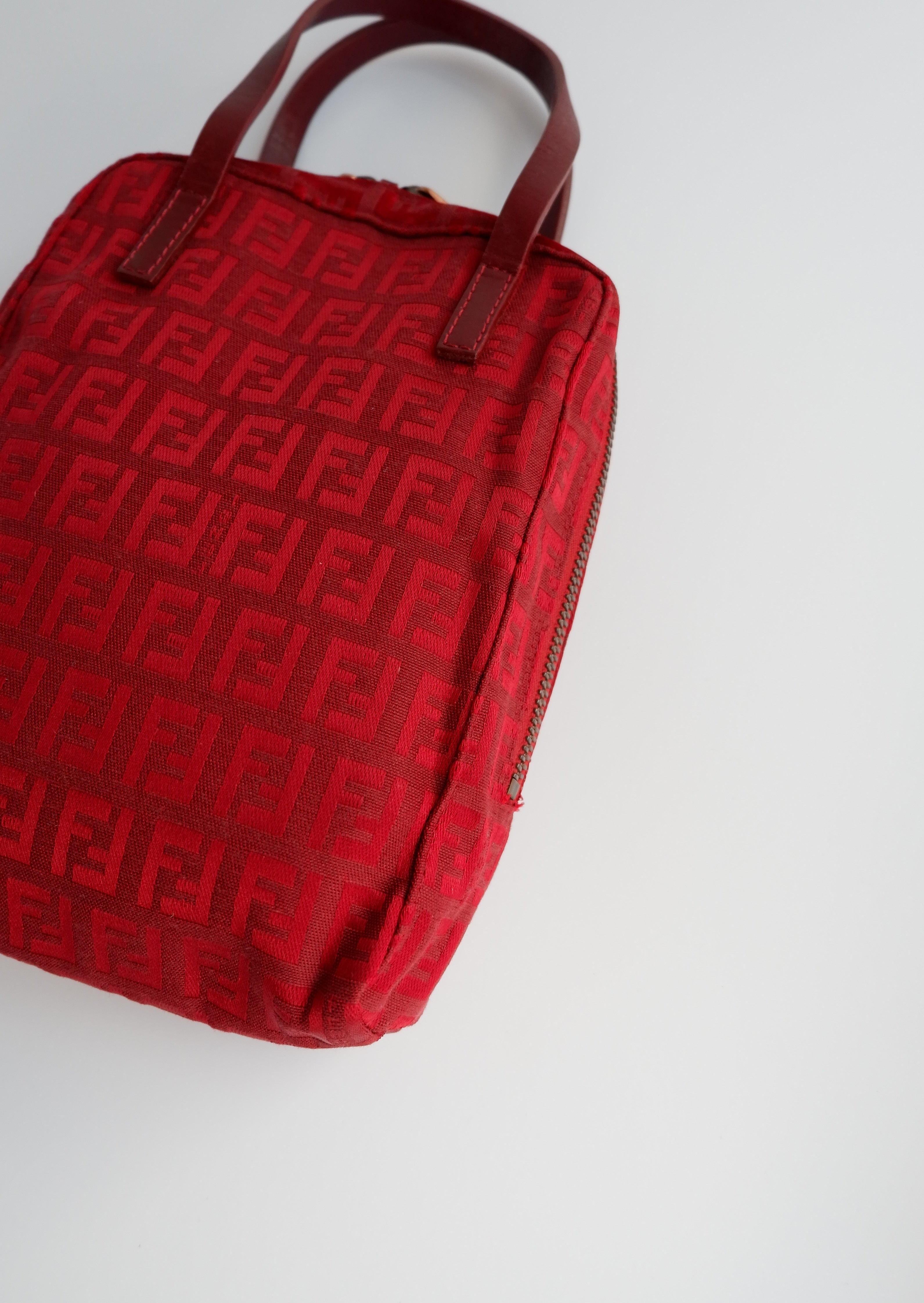 Authentique sac à main Fendi Zucchino Mini rouge d'occasion