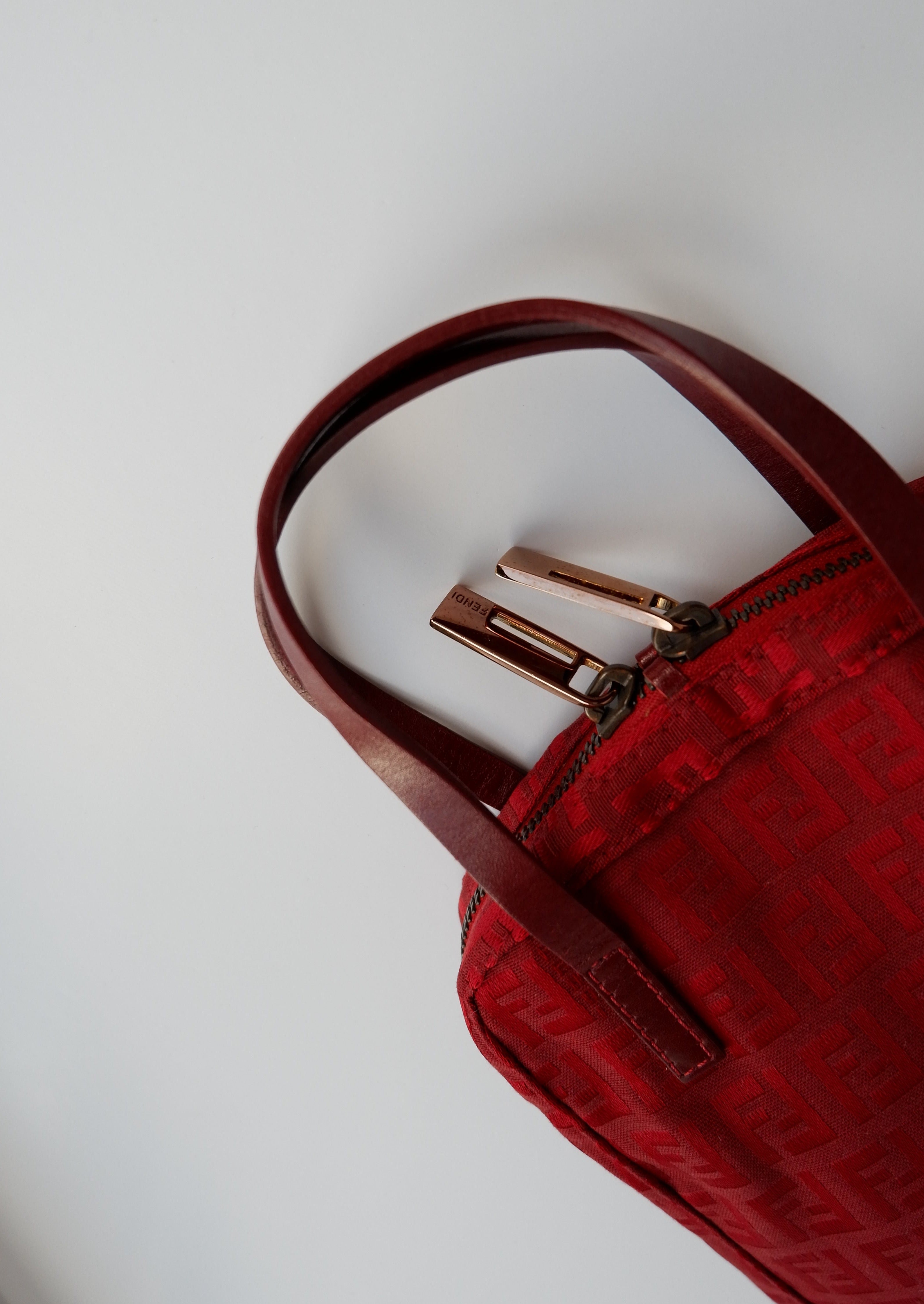 Authentique sac à main Fendi Zucchino Mini rouge d'occasion