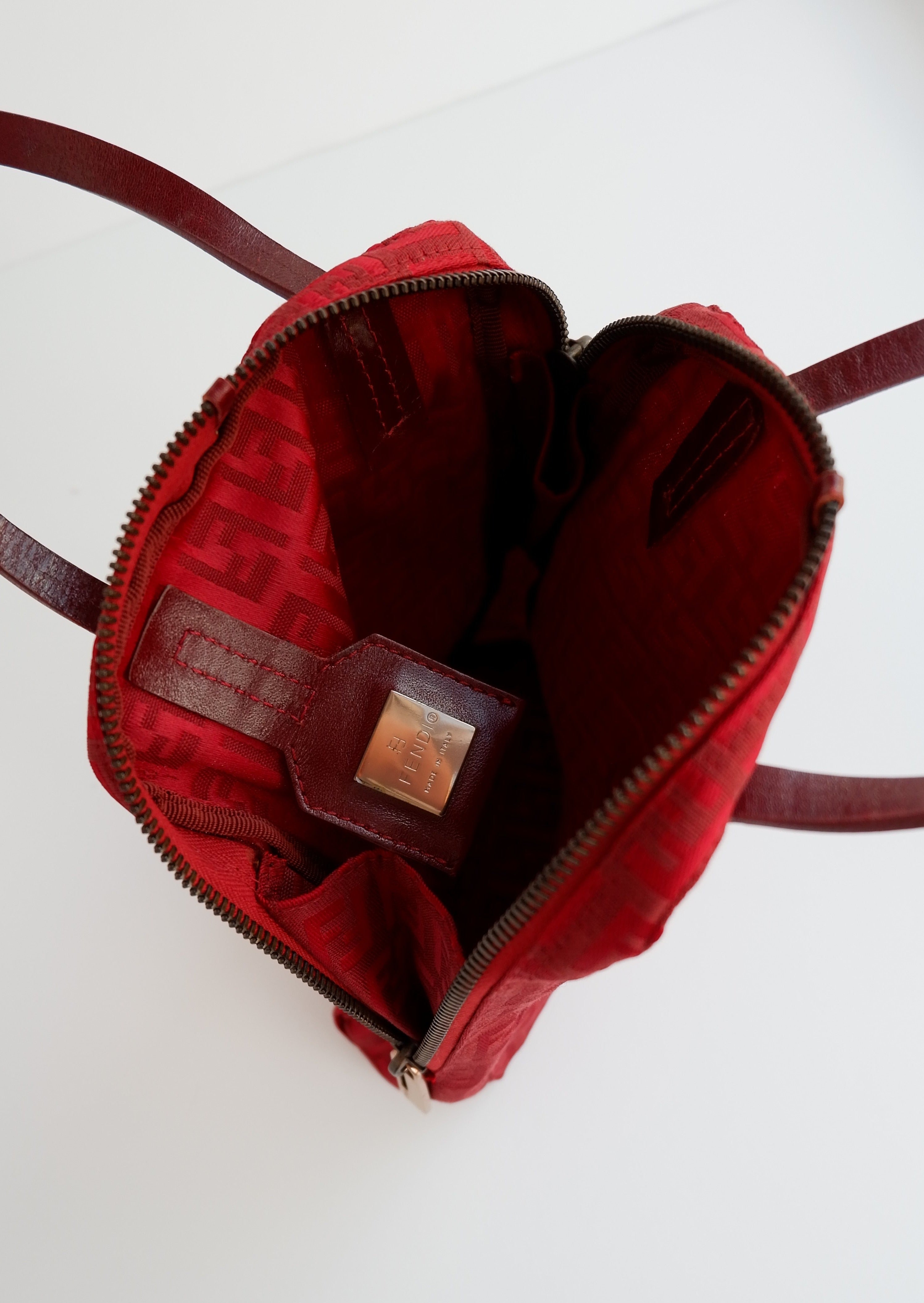 Authentique sac à main Fendi Zucchino Mini rouge d'occasion