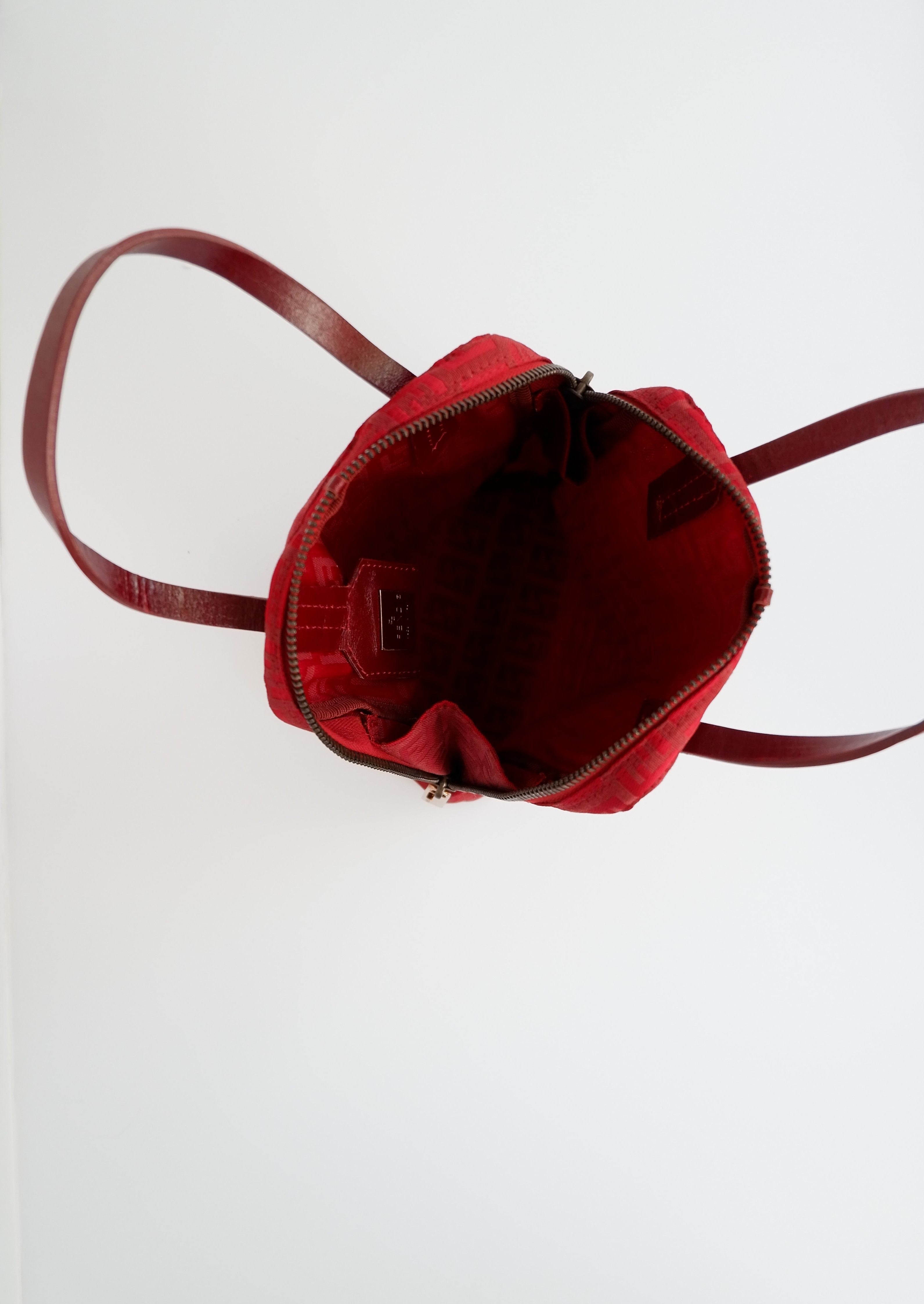 Authentique sac à main Fendi Zucchino Mini rouge d'occasion