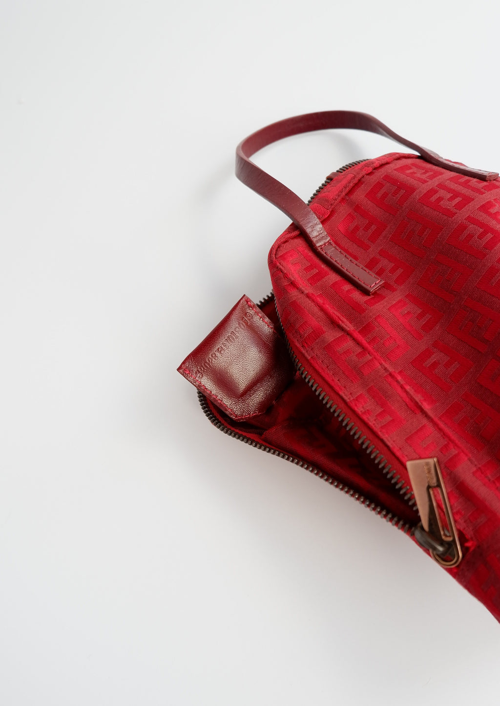 Authentique sac à main Fendi Zucchino Mini rouge d'occasion
