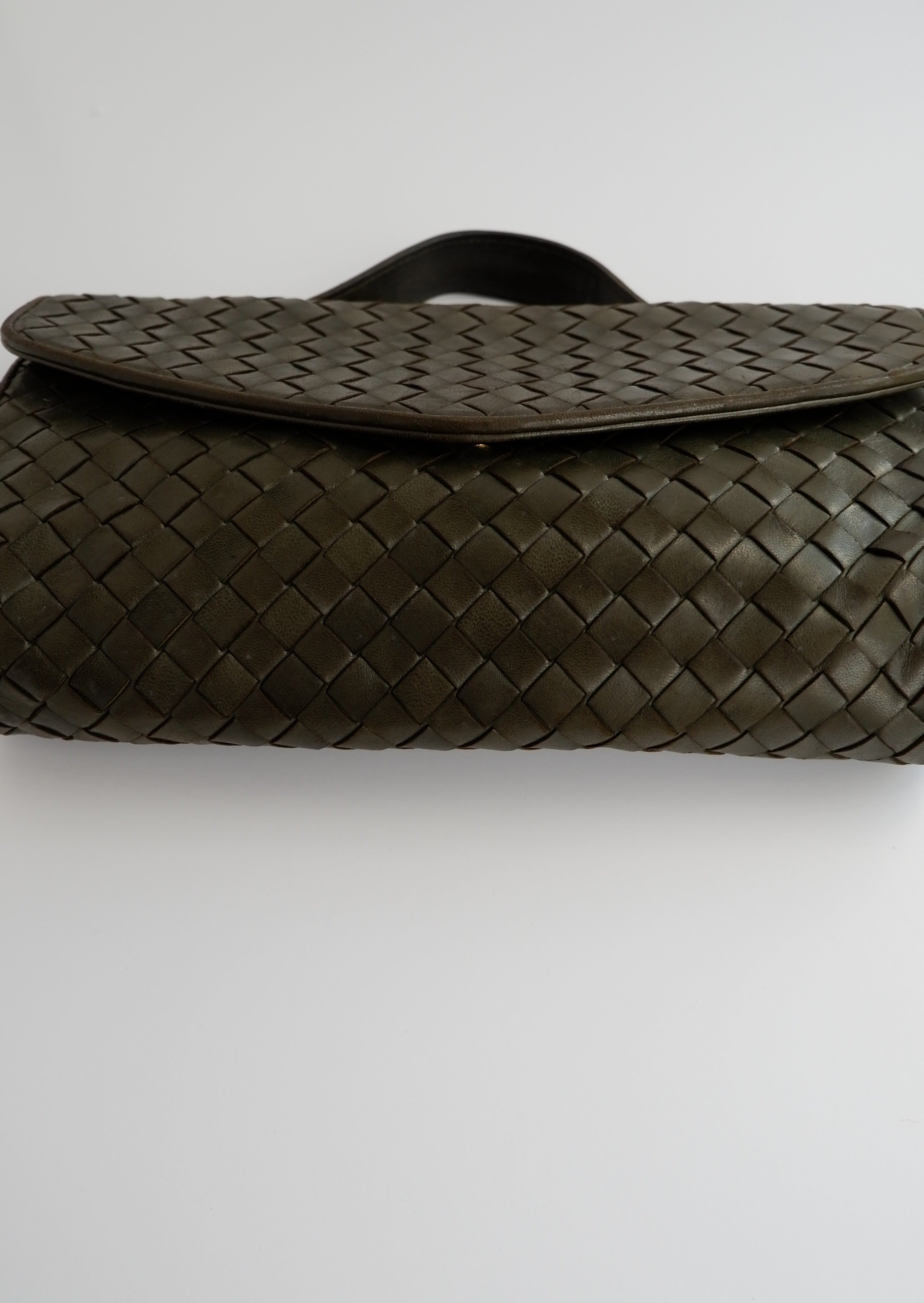 Authentique Pochette Vintage Bottega Veneta Tissée Vert/Kaki (Similaire à la Pochette Andiamo Actuelle)
