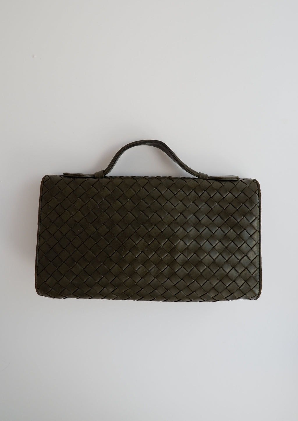 Authentic Preowned Vintage Bottega Veneta Green/Khaki Woven Clutch (Like Current Andiamo Clutch)