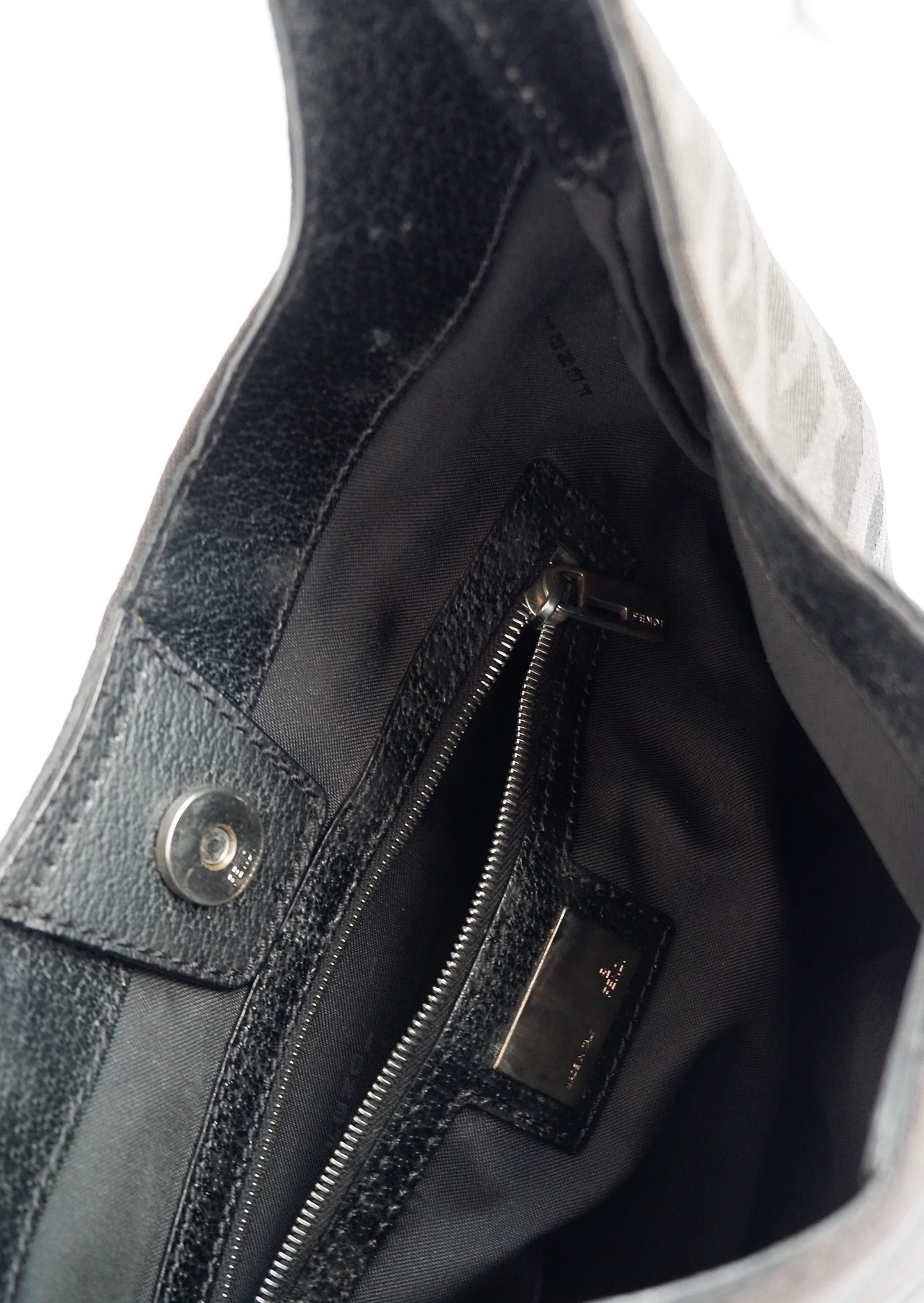 Sac Hobo Fendi authentique d'occasion en toile noire à imprimé animal