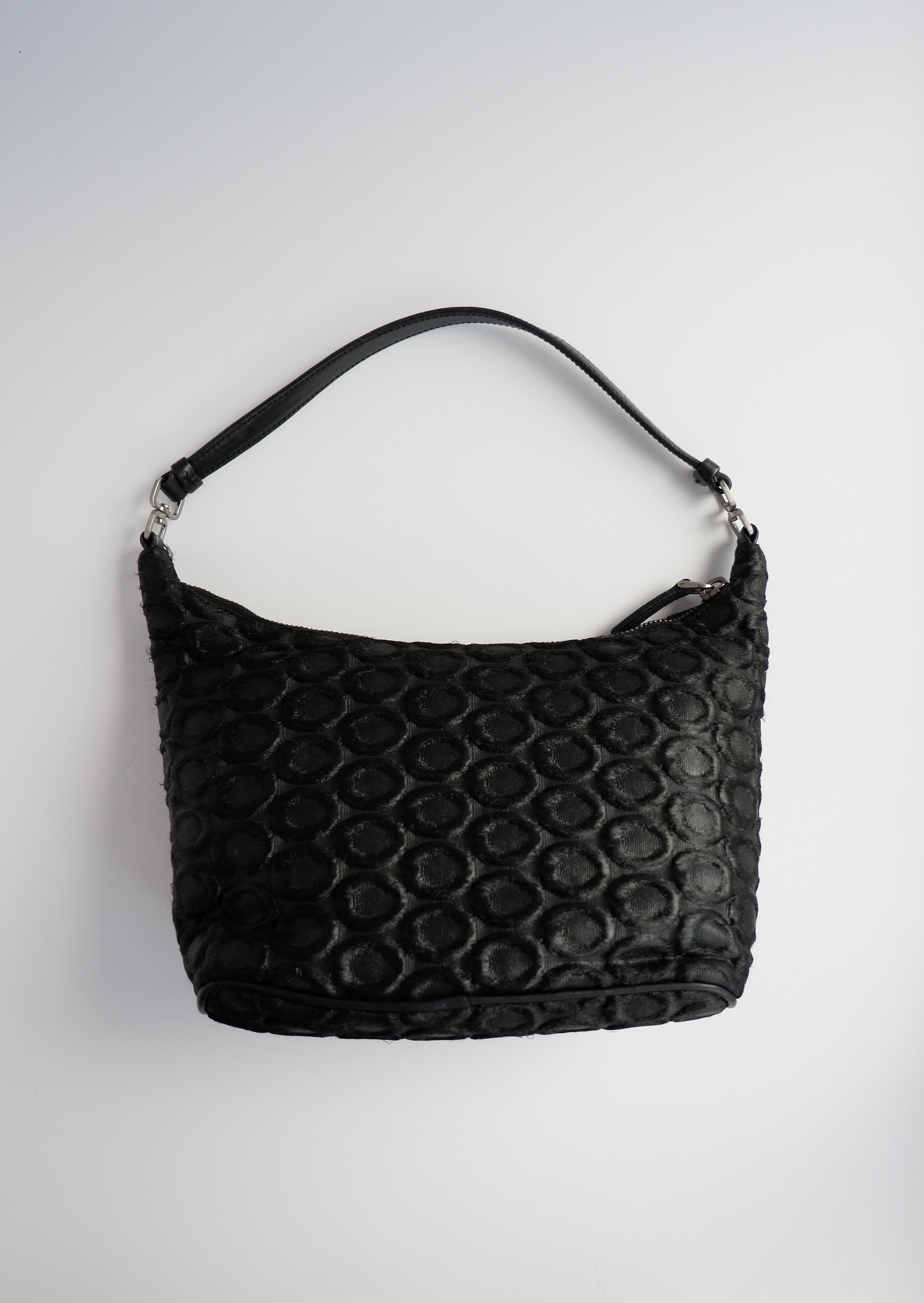 Sac porté épaule Prada authentique d'occasion en tissu noir avec détail cercle