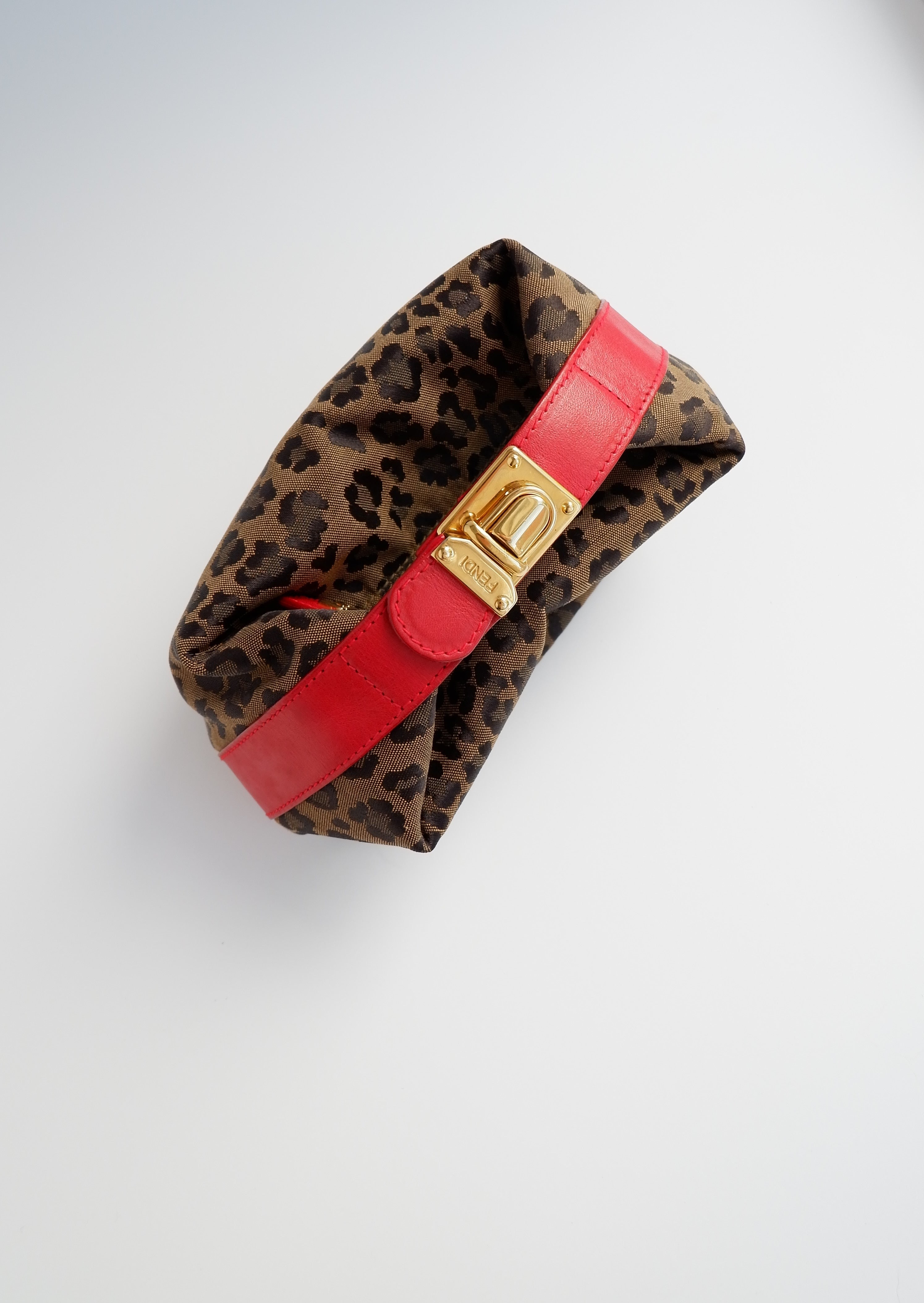 Fendi Mini Pochette Léopard Rouge Authentique d'Occasion